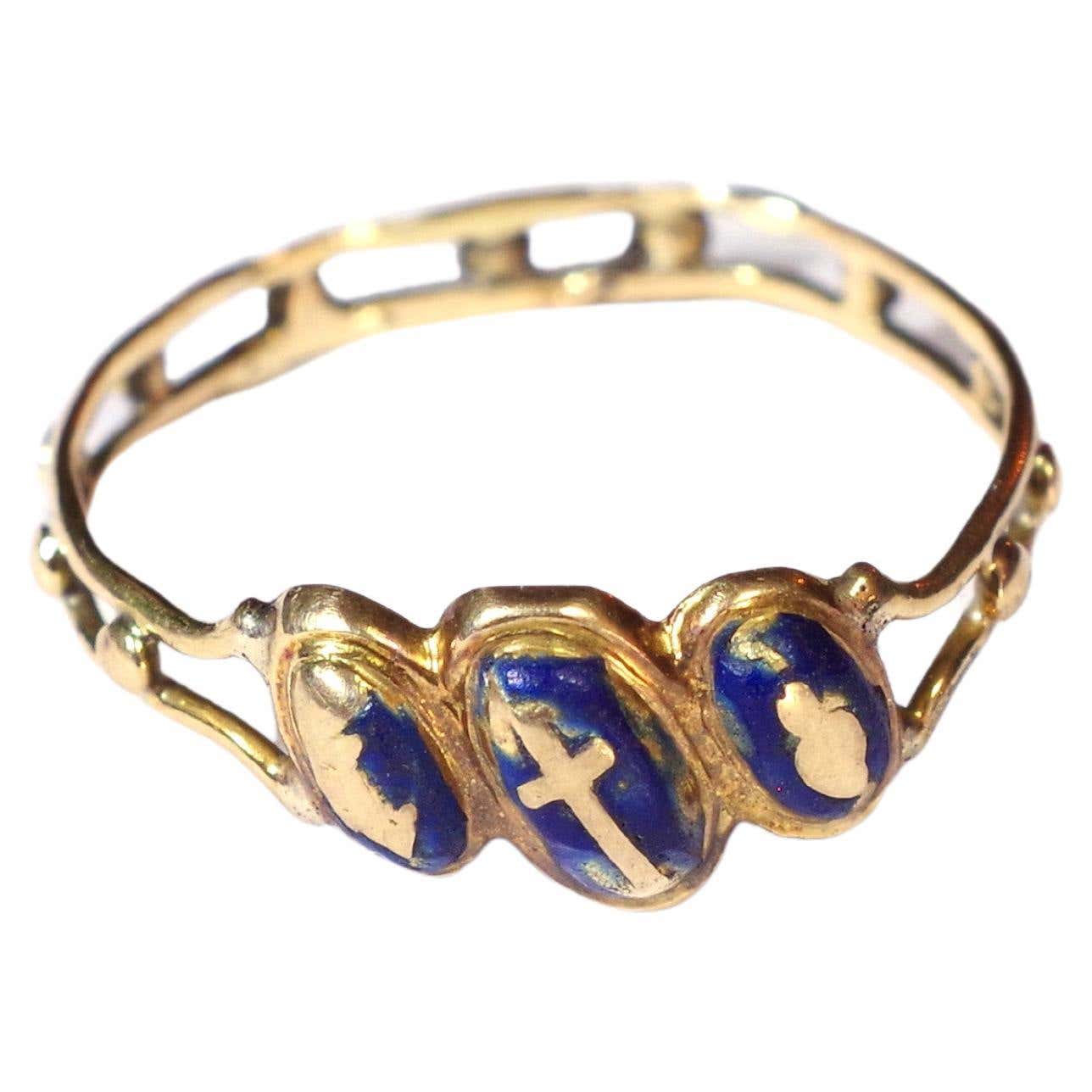 Antique Religious Ring in Pink Gold 18 Karats,