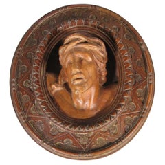 Antique Religious Sculpture Medallion of Christ with Crown of Thorns - 1Y201