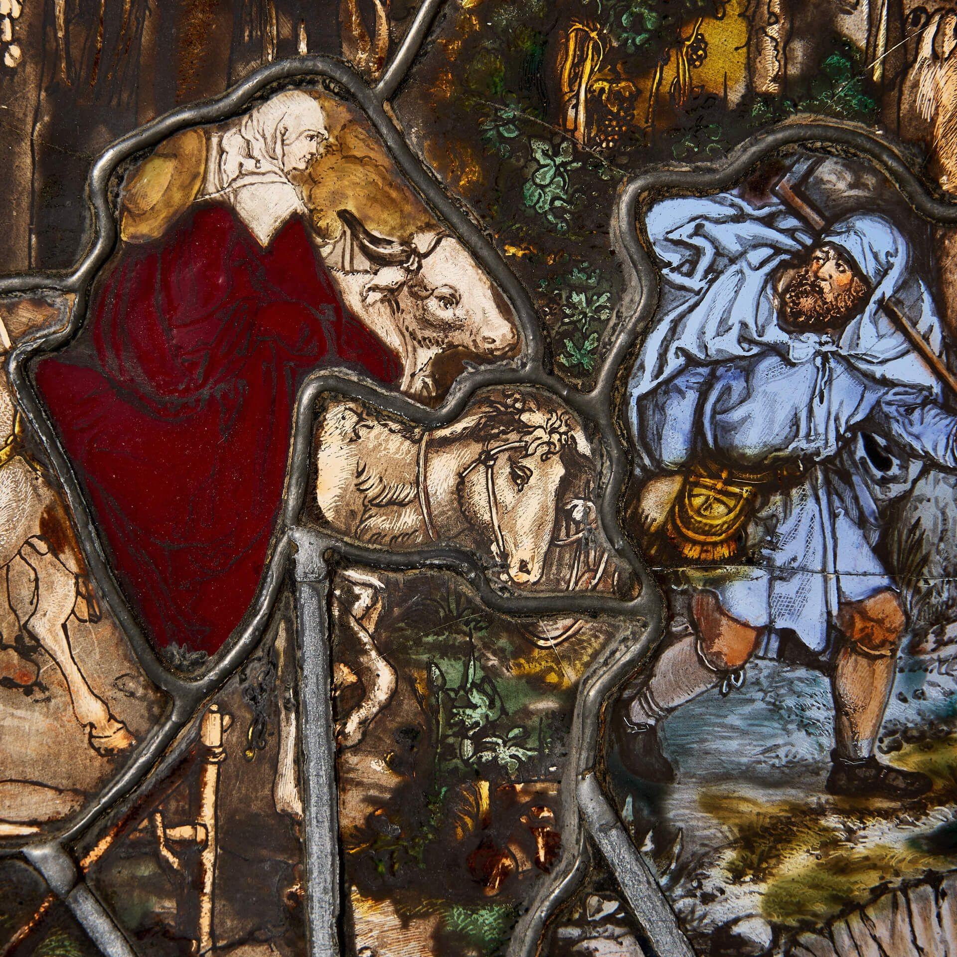 Victorian Antique Religious Stained Glass Depicting the Flight into Egypt For Sale