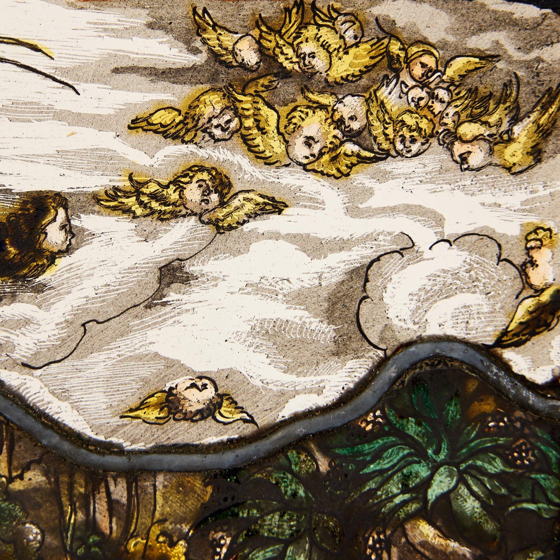 German Antique Religious Stained Glass Depicting the Flight into Egypt For Sale