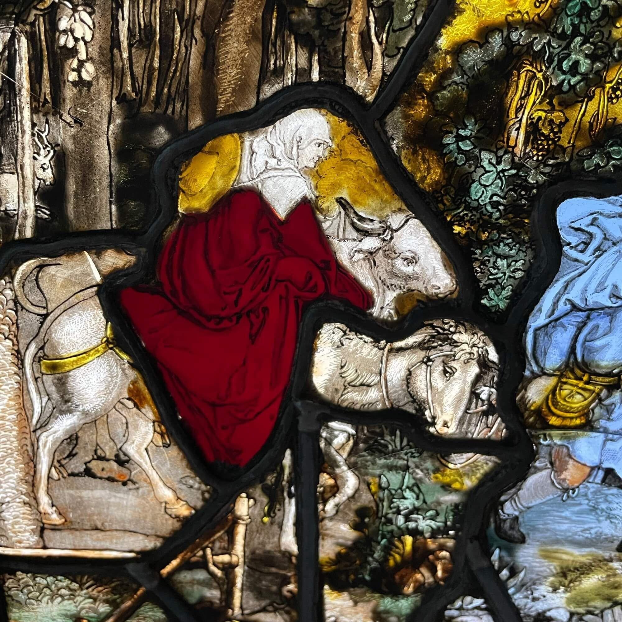 19th Century Antique Religious Stained Glass Depicting the Flight into Egypt For Sale