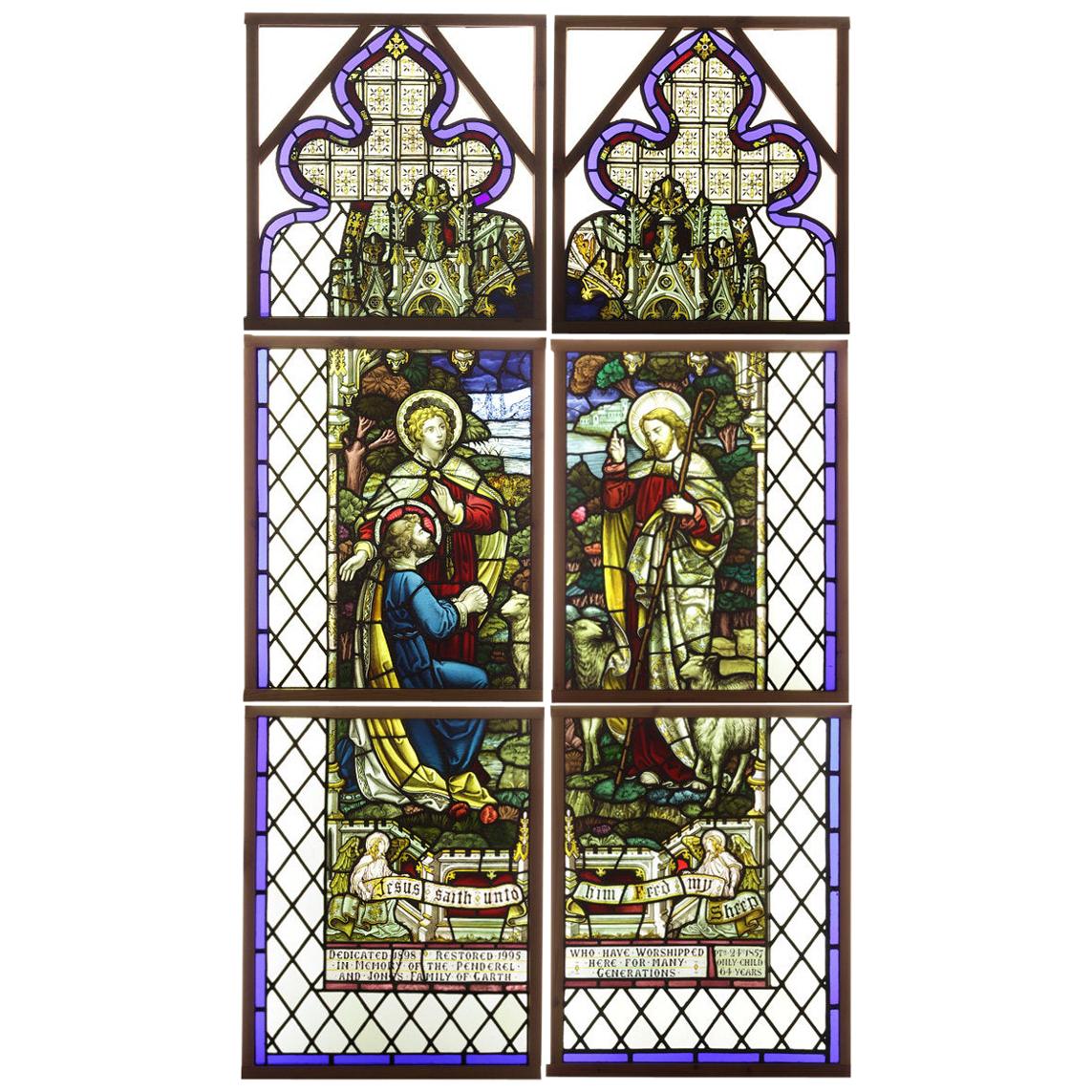 Antique Religious Stained Glass Leaded Window, 20th Century For Sale