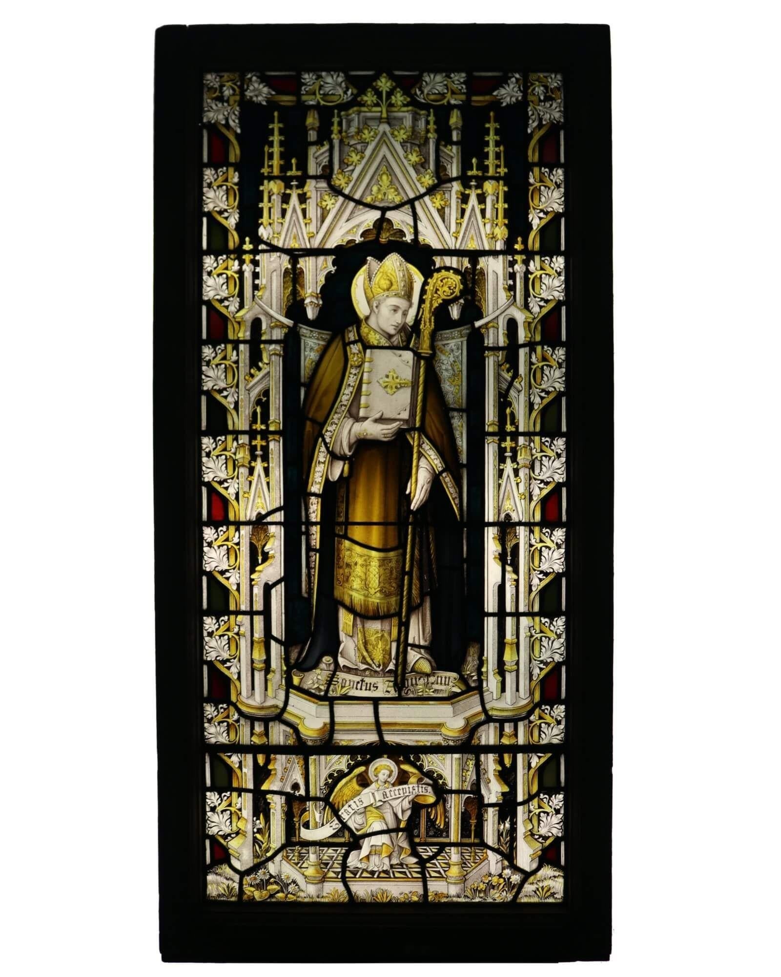 Victorian Antique Religious Stained Glass Window of Saint Augustine For Sale