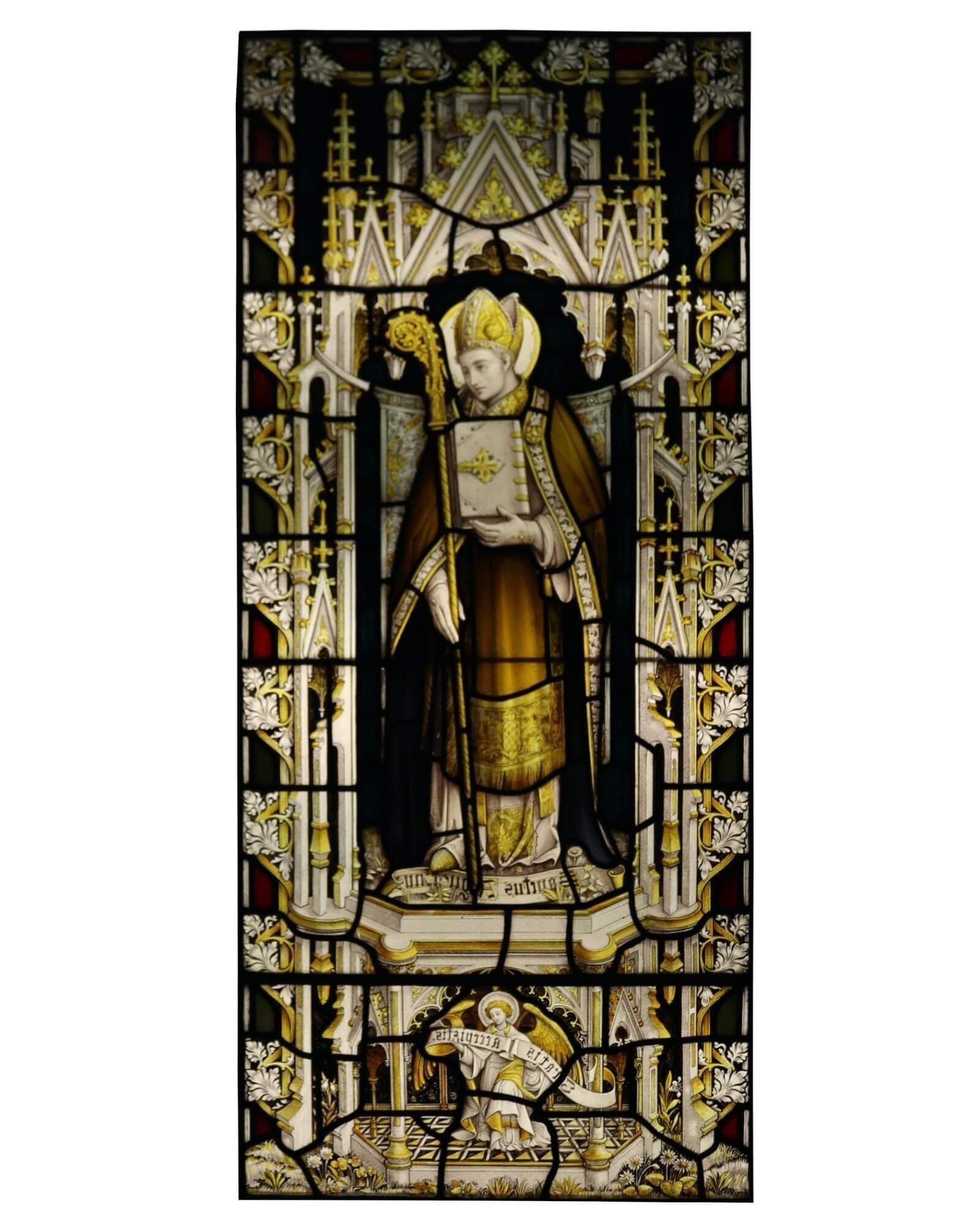 English Antique Religious Stained Glass Window of Saint Augustine For Sale