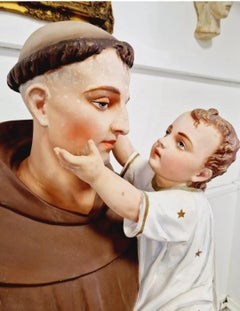 Antique Religious Statue Saint Anthony Church Sculpture