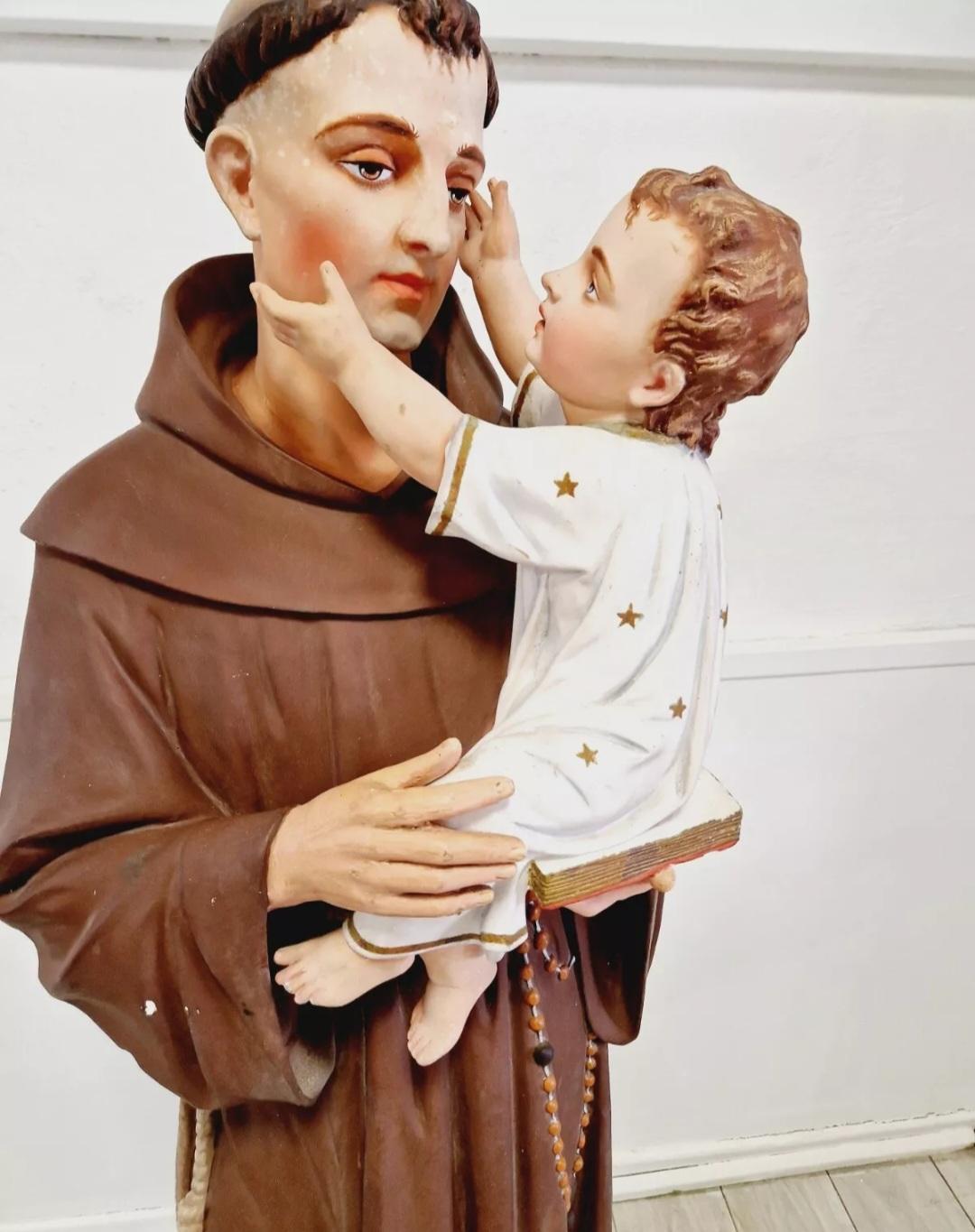 Art Nouveau Antique Religious Statue Saint Anthony Church Sculpture in vendita