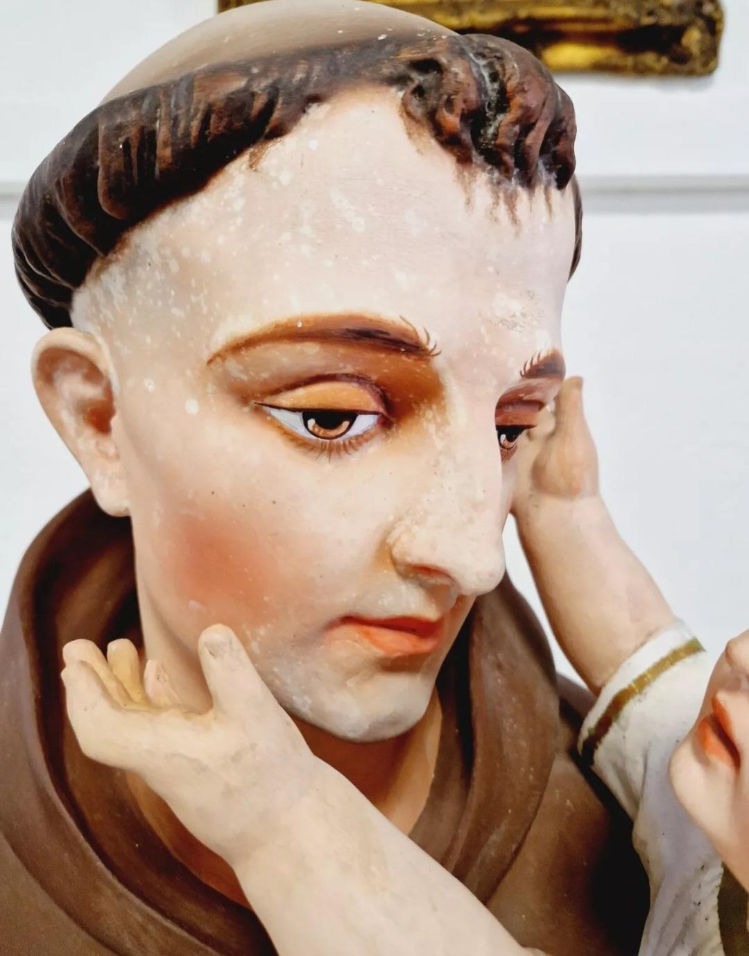 Antique Religious Statue Saint Anthony Church Sculpture in vendita 1