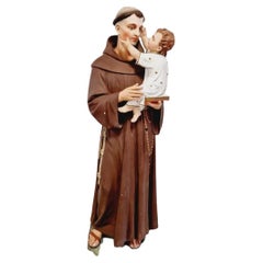Antique Religious Statue Saint Anthony Church Sculpture