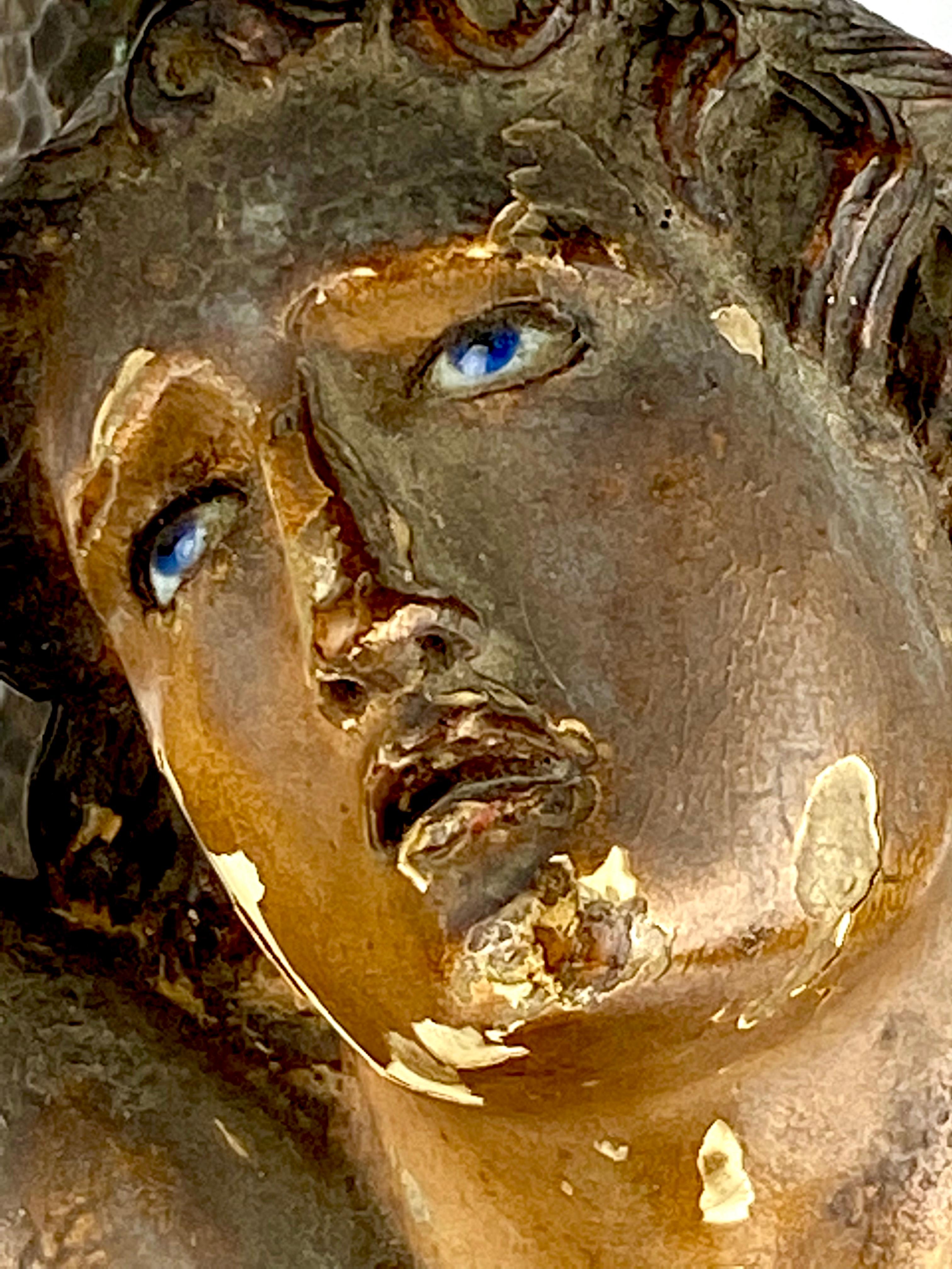 Antique Religious Statue Saint Sebastian Mid 19th Century Portugal Glass Eyes 6