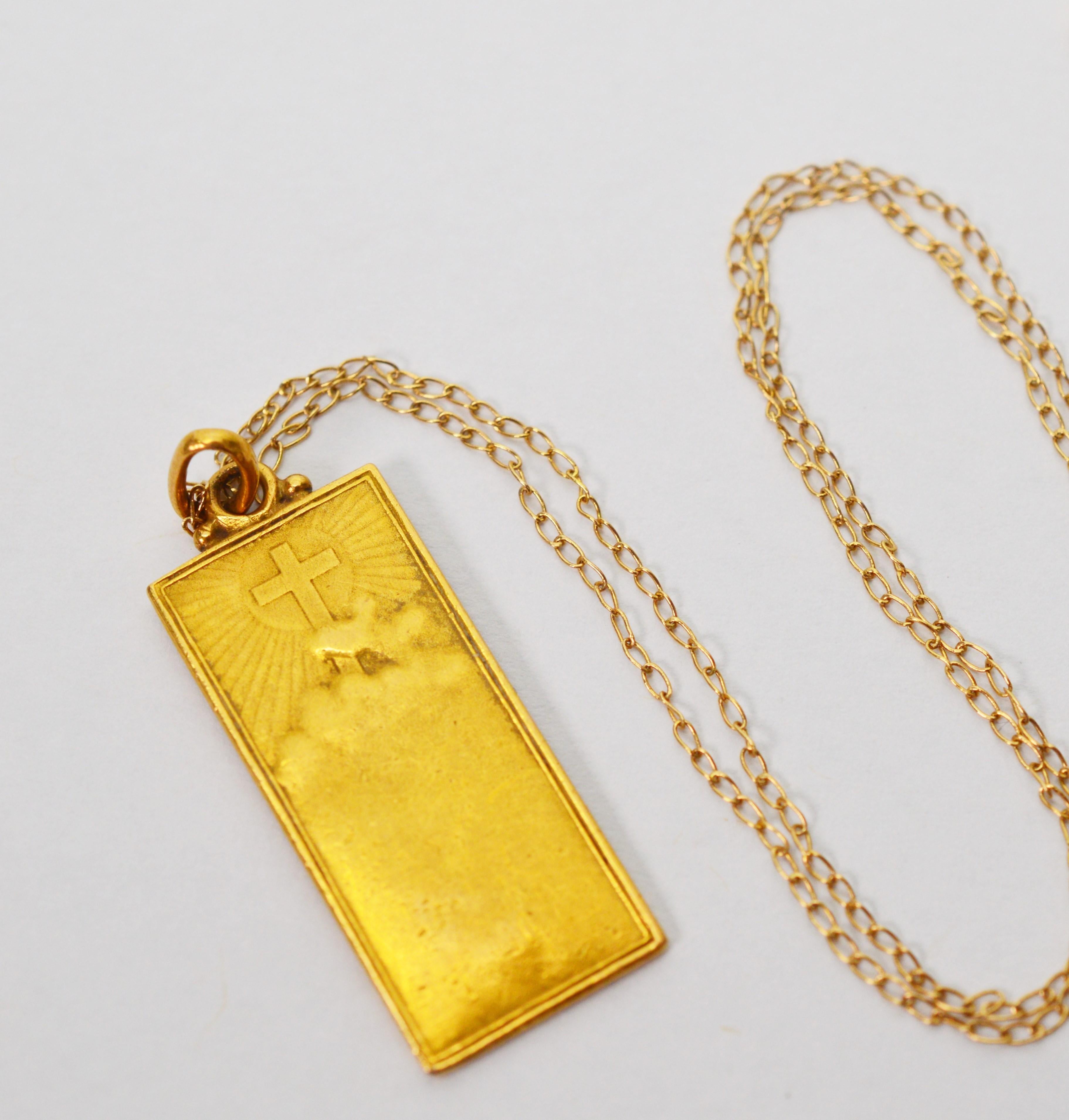 Antique Religious Yellow Gold Plaque Medal Necklace In Good Condition In Mount Kisco, NY