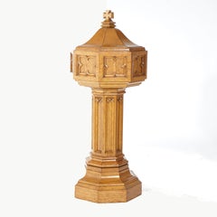 Antique Reliquary Baptismal Gothic Oak Octagonal Baptismal Cabinet Circa 1900