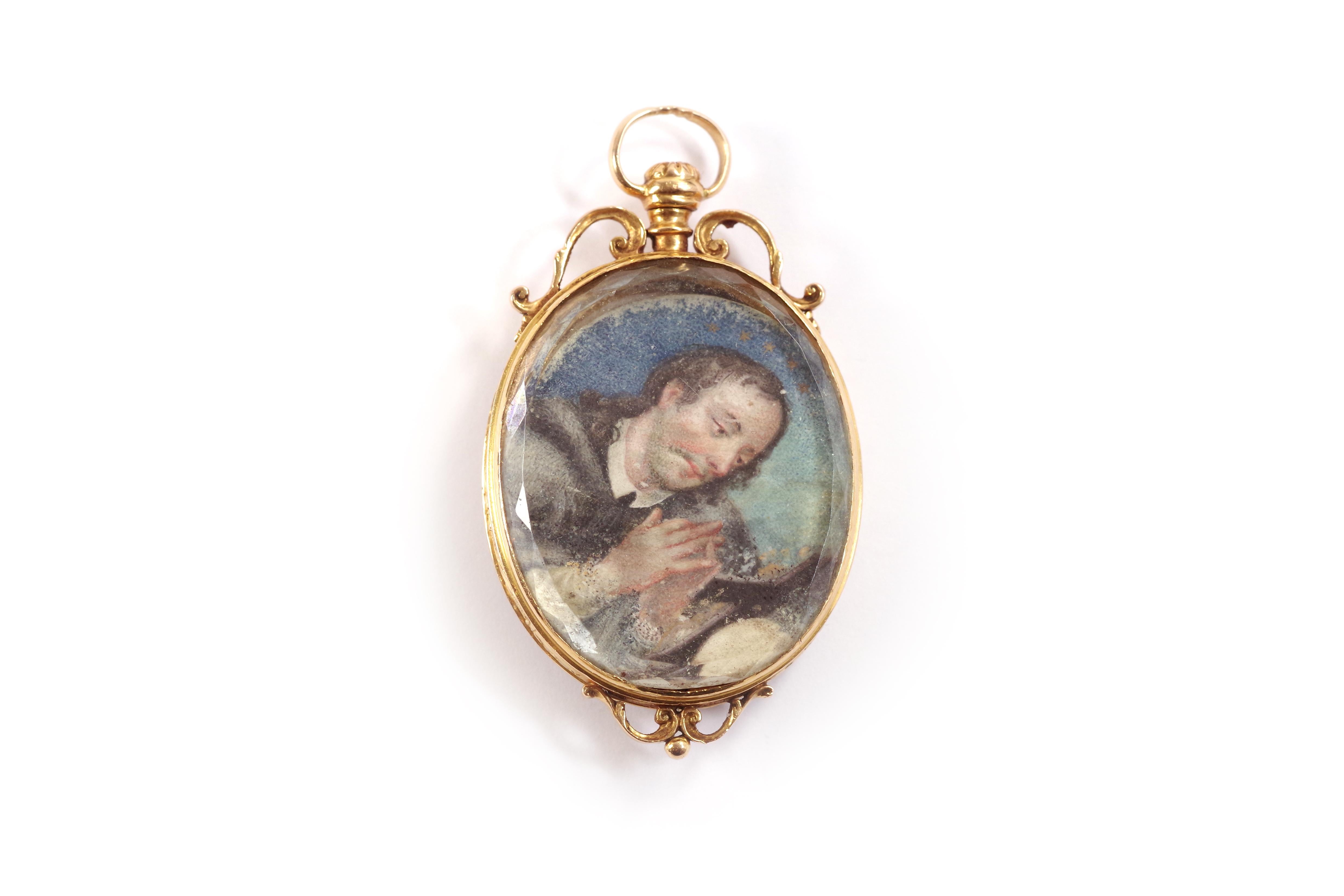 Cabochon Antique Reliquary Secret Locket Pendant in 18k Rose Gold, Religious Pendant For Sale