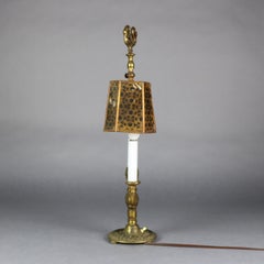 Antique Rembrandt Bronze Bouillotte Table Lamp with Mica Shade, circa 1920