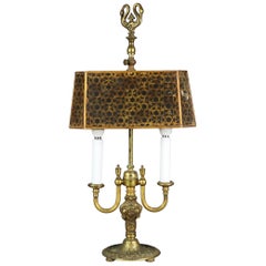Antique Rembrandt Bronze Bouillotte Table Lamp with Mica Shade, circa 1920