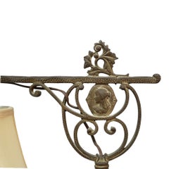 Antique Rembrandt Egyptian Revival Cast Iron & Brass Portrait Bridge Lamp c1930