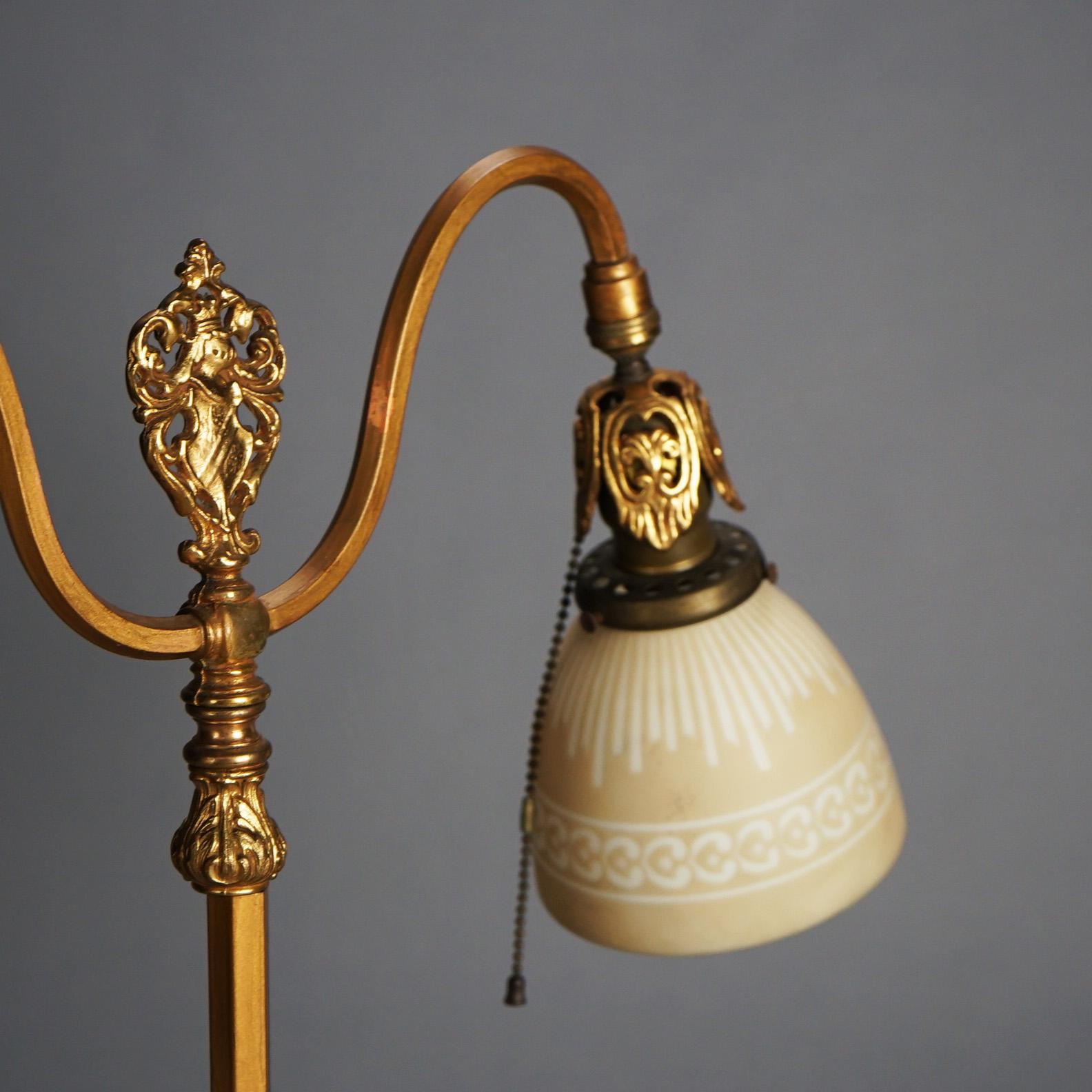 Antique Rembrandt Two-Light Foliate Embossed Brass Table Lamp Circa 1920 For Sale 4