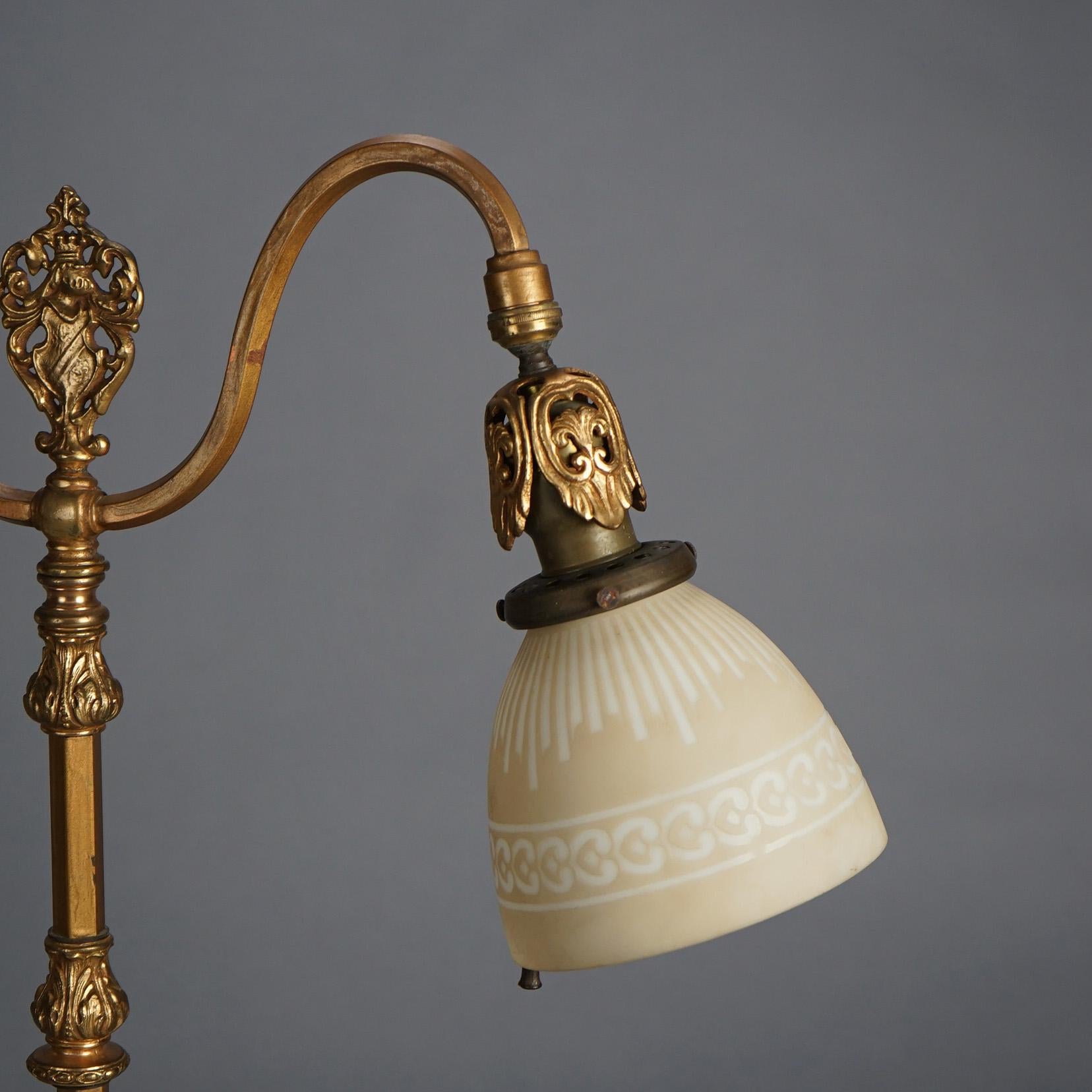 Antique Rembrandt Two-Light Foliate Embossed Brass Table Lamp Circa 1920 5