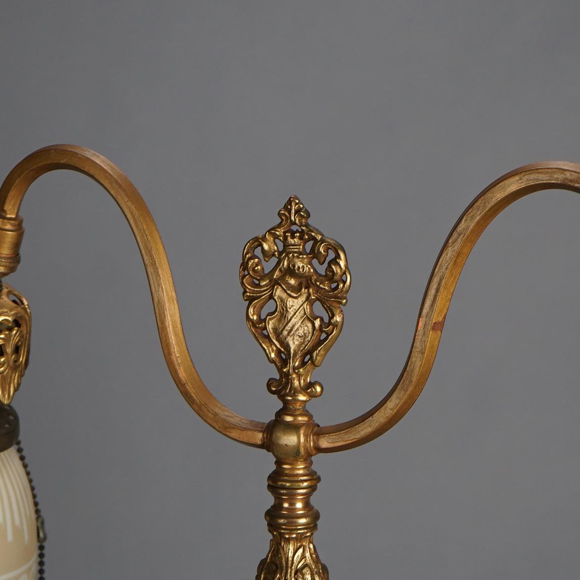 Antique Rembrandt Two-Light Foliate Embossed Brass Table Lamp Circa 1920 For Sale 8