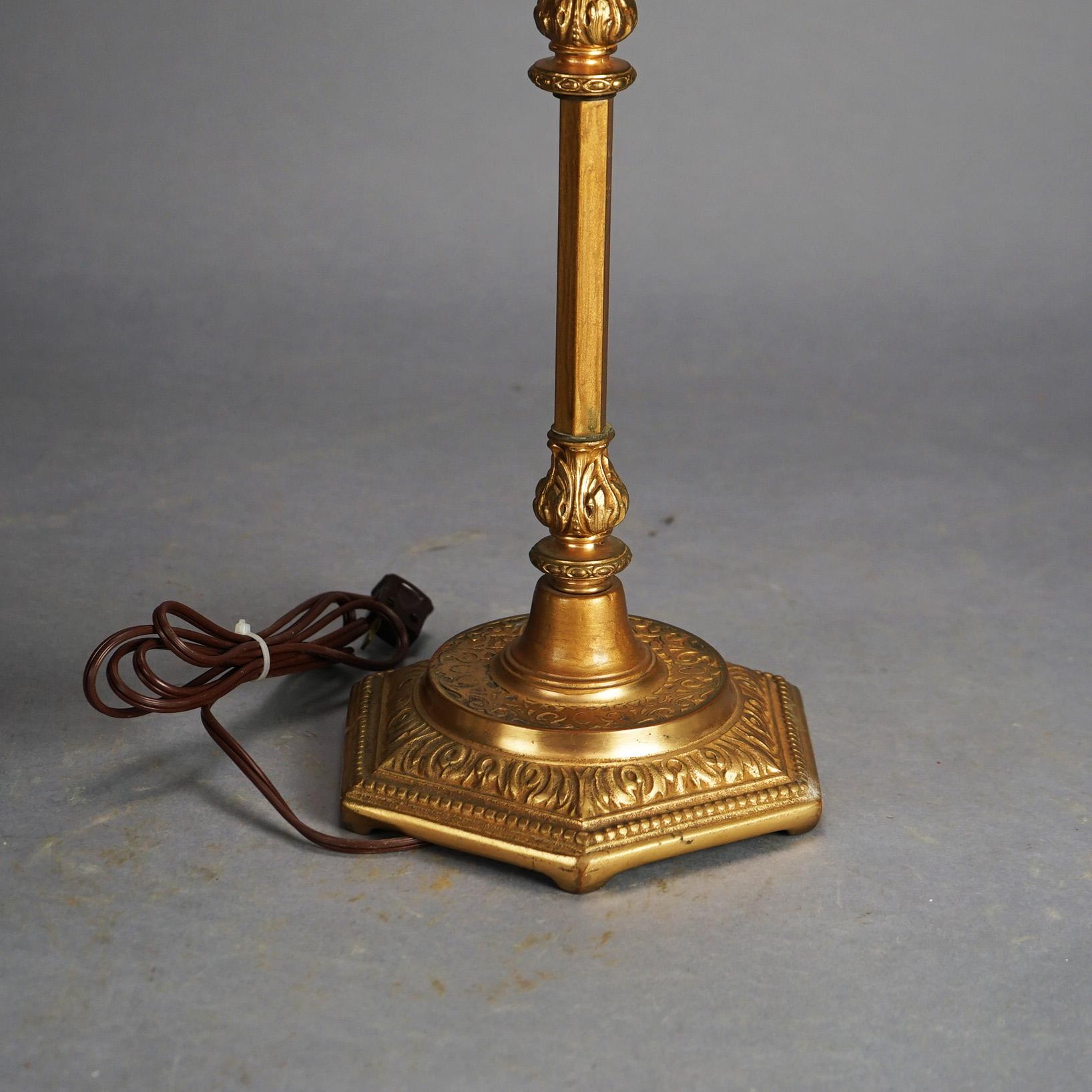 Antique Rembrandt Two-Light Foliate Embossed Brass Table Lamp Circa 1920 9