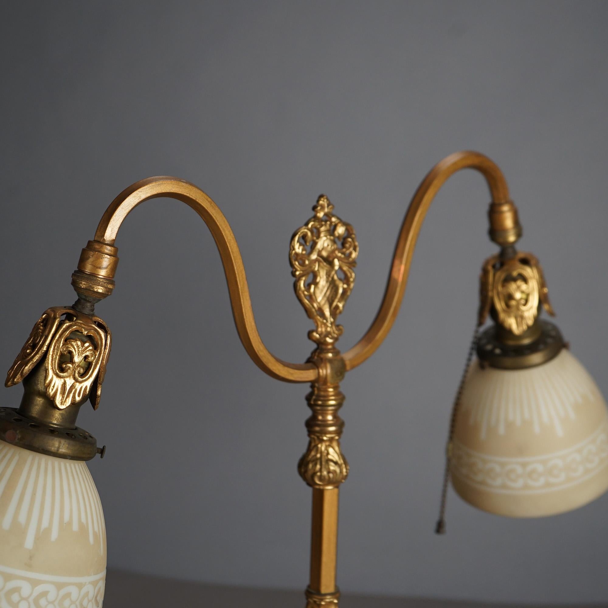Antique Rembrandt Two-Light Foliate Embossed Brass Table Lamp Circa 1920 For Sale 1