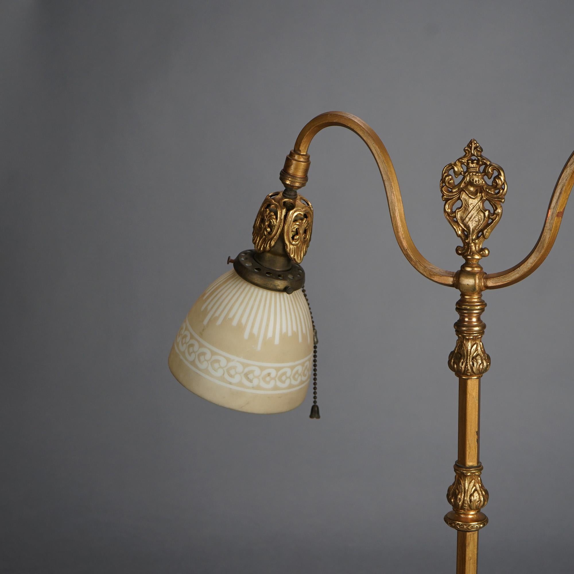 Antique Rembrandt Two-Light Foliate Embossed Brass Table Lamp Circa 1920 For Sale 2