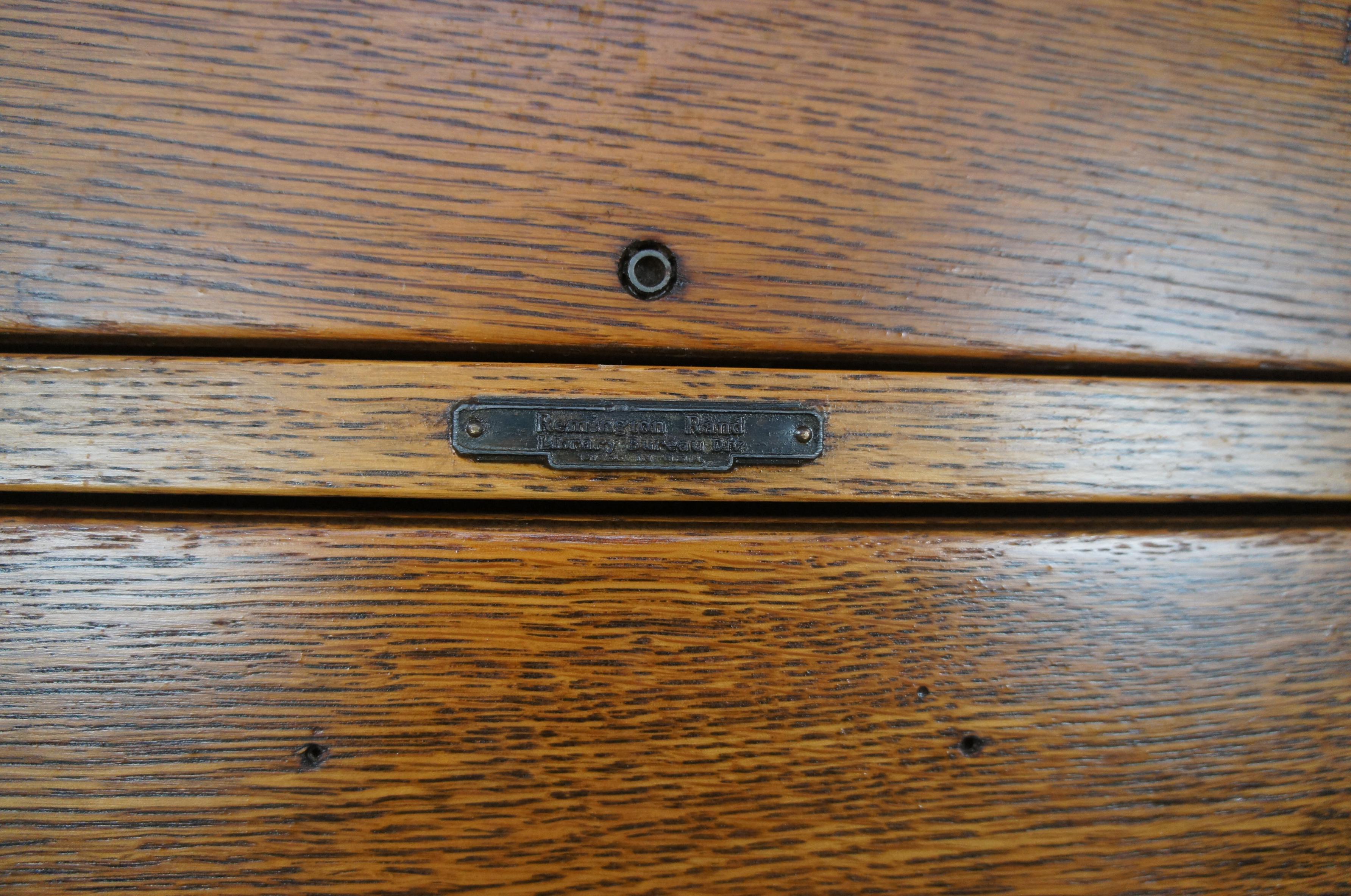 20th Century Antique Remington Rand Quartersawn Oak Library Bureau Double File Cabinets For Sale