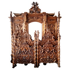 Antico set da letto rinascimentale in Wood intagliato