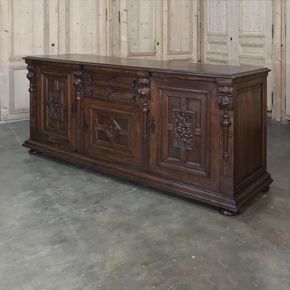Mid-20th Century Antique Renaissance Buffet Carved with Bacchus