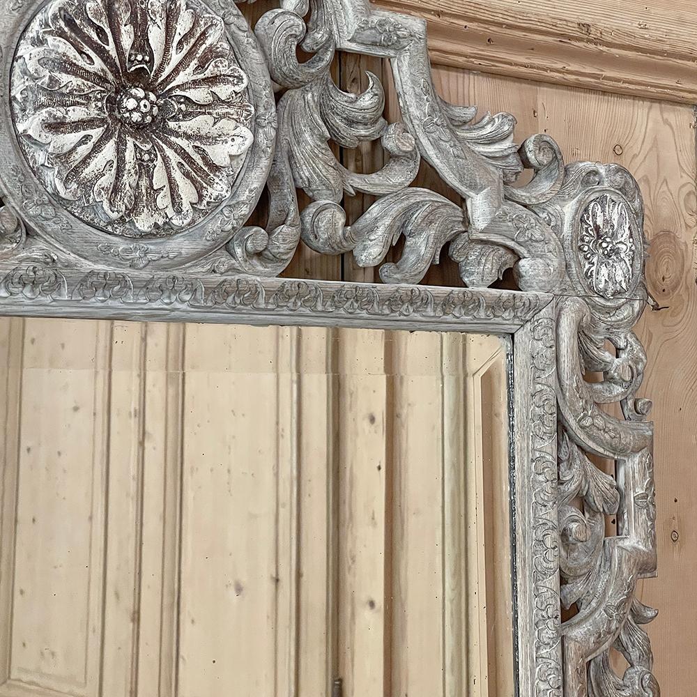 Antique Renaissance Carved and Whitewashed Wood Mirror For Sale 4