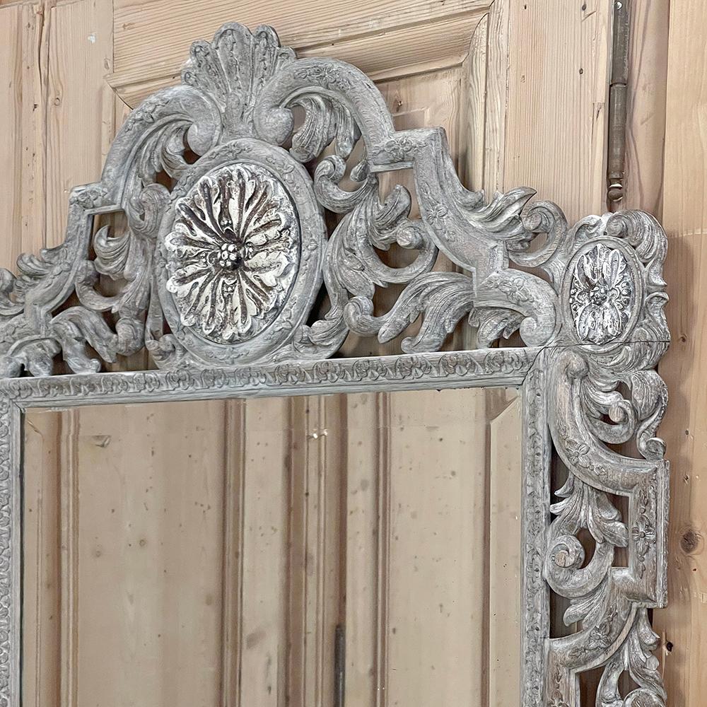 Antique Renaissance Carved and Whitewashed Wood Mirror For Sale 5