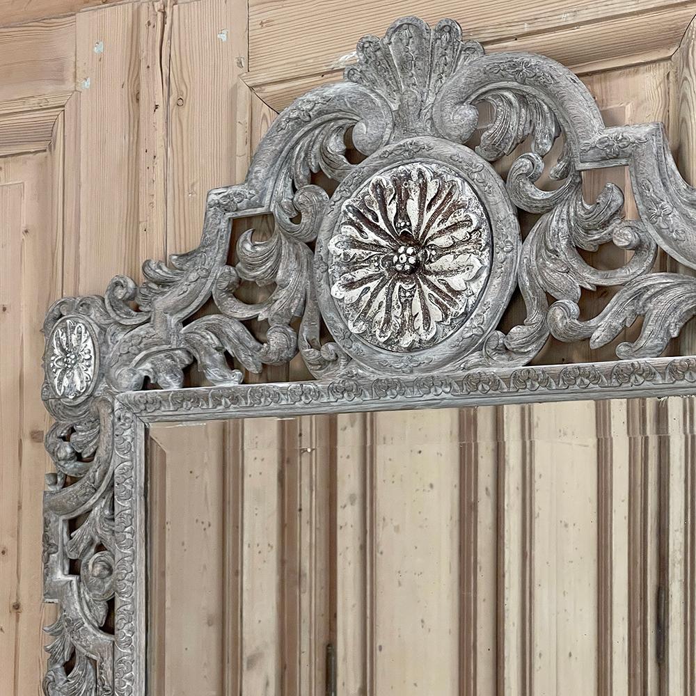 Antique Renaissance Carved and Whitewashed Wood Mirror For Sale 6