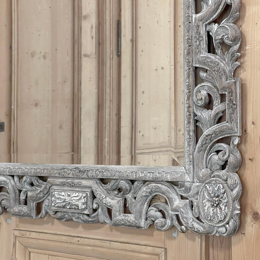 Antique Renaissance Carved and Whitewashed Wood Mirror For Sale 8