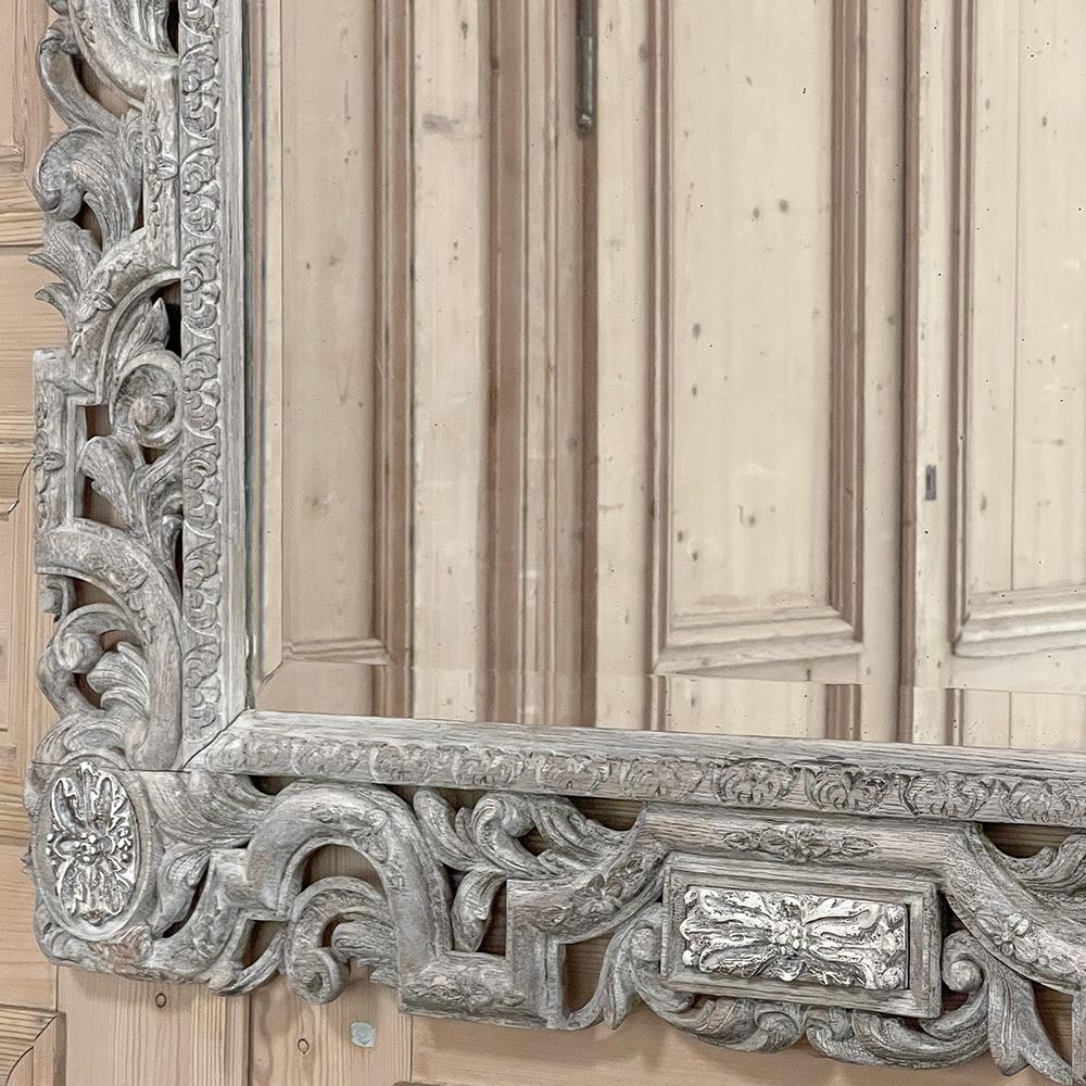 Antique Renaissance Carved and Whitewashed Wood Mirror For Sale 9