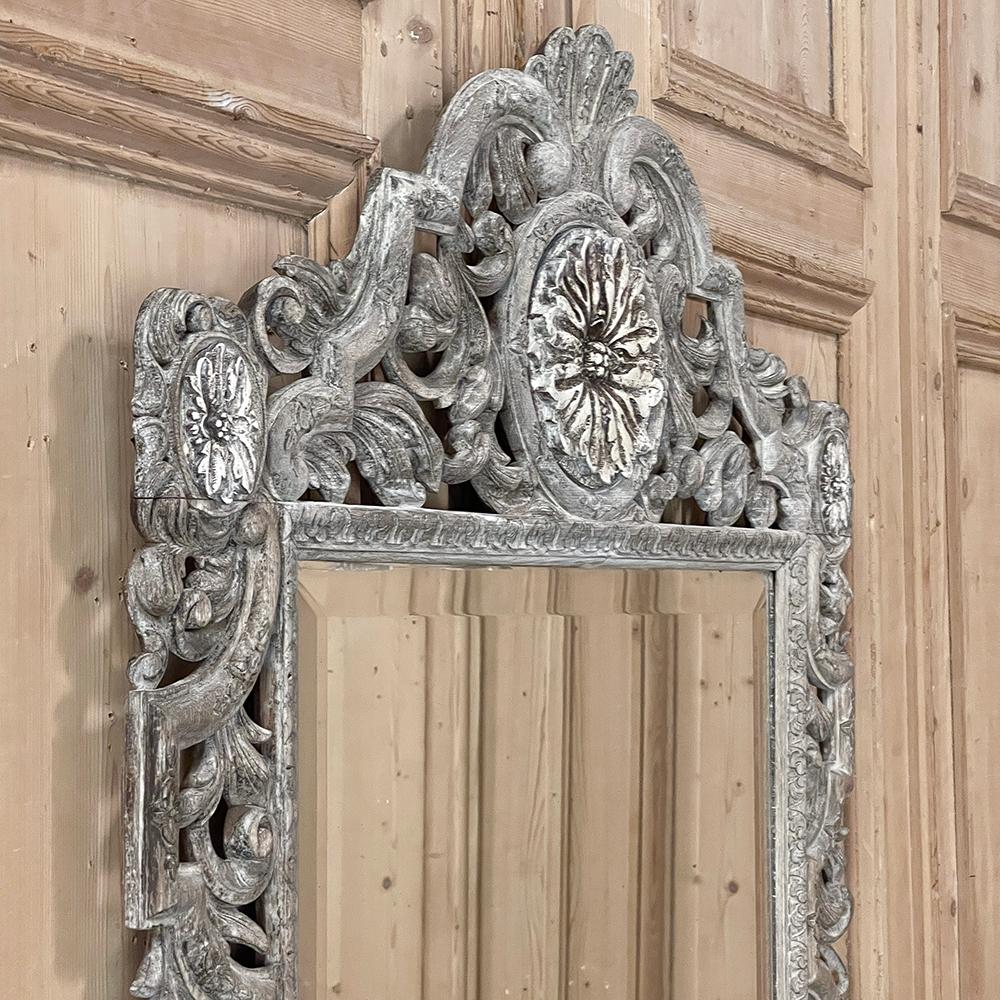 Antique Renaissance Carved and Whitewashed Wood Mirror For Sale 10