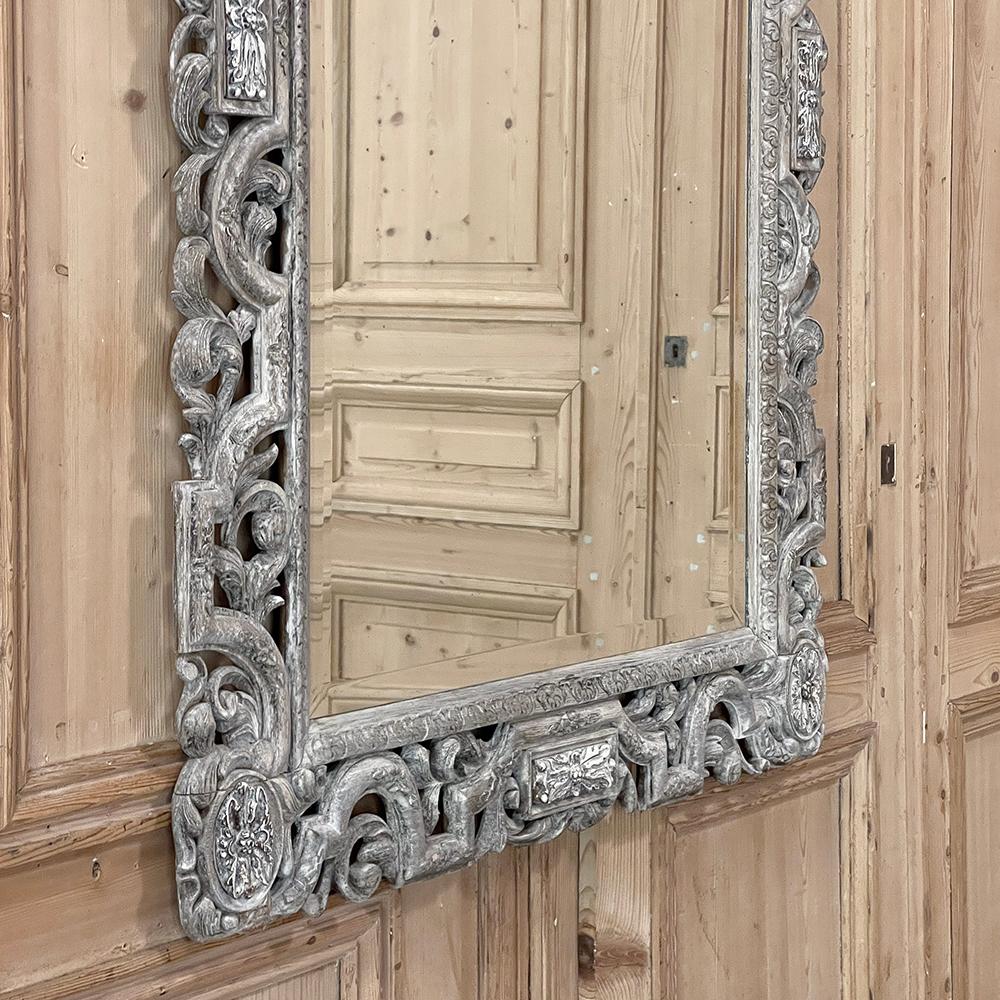 Antique Renaissance Carved and Whitewashed Wood Mirror For Sale 11