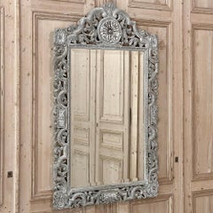 Antique Renaissance Carved and Whitewashed Wood Mirror