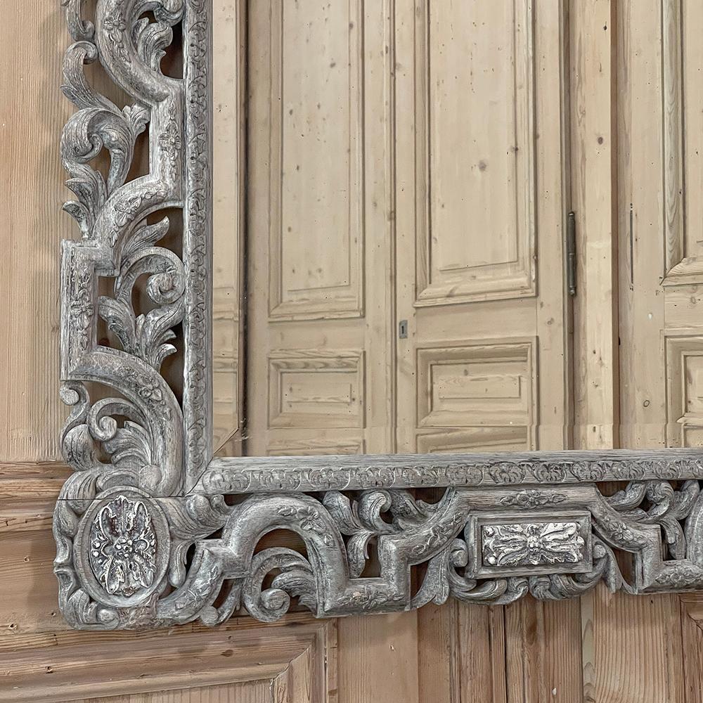 Antique Renaissance Carved and Whitewashed Wood Mirror For Sale 2