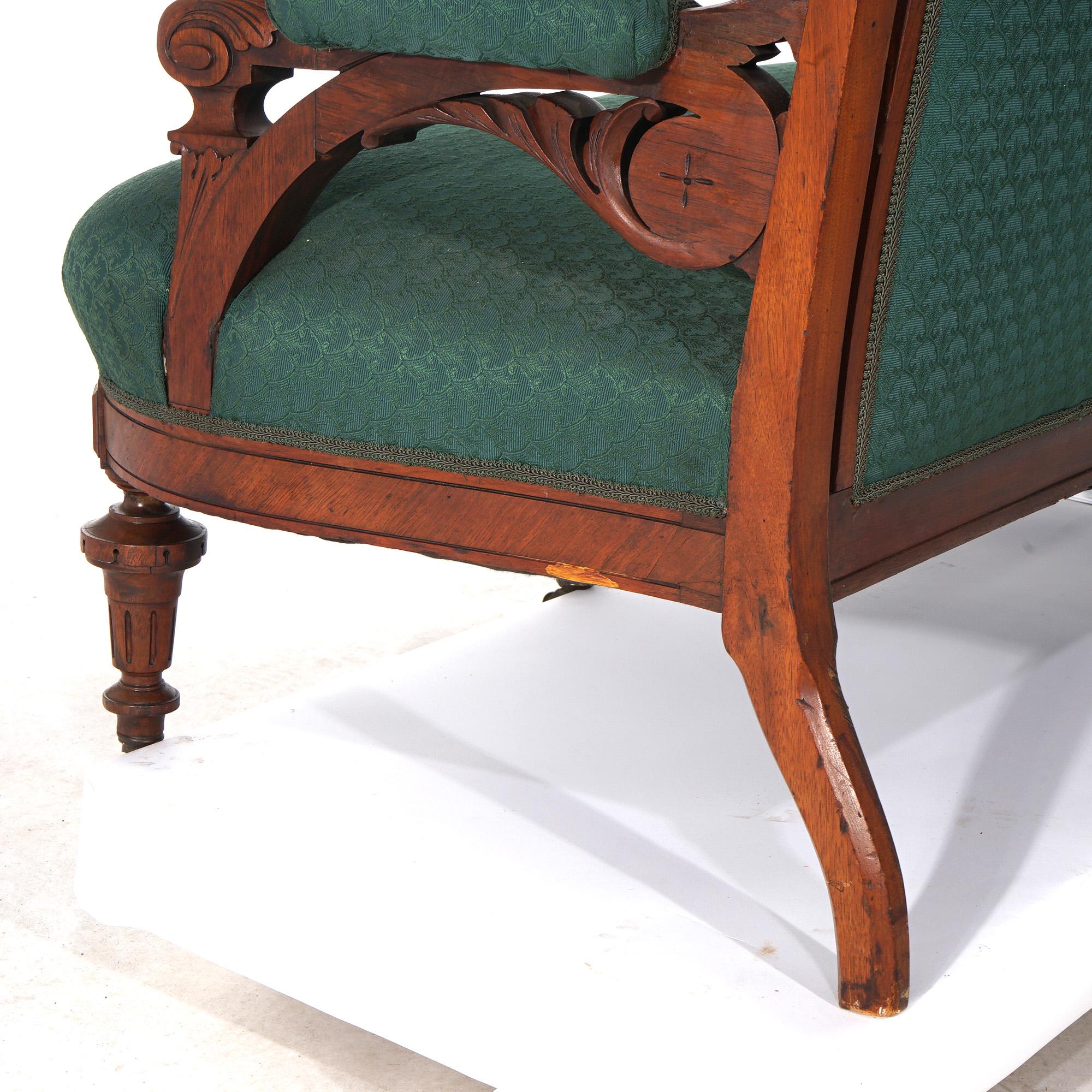 Antique Renaissance Carved Walnut & Burl Upholstered Button-Back Sofa C1880 For Sale 1