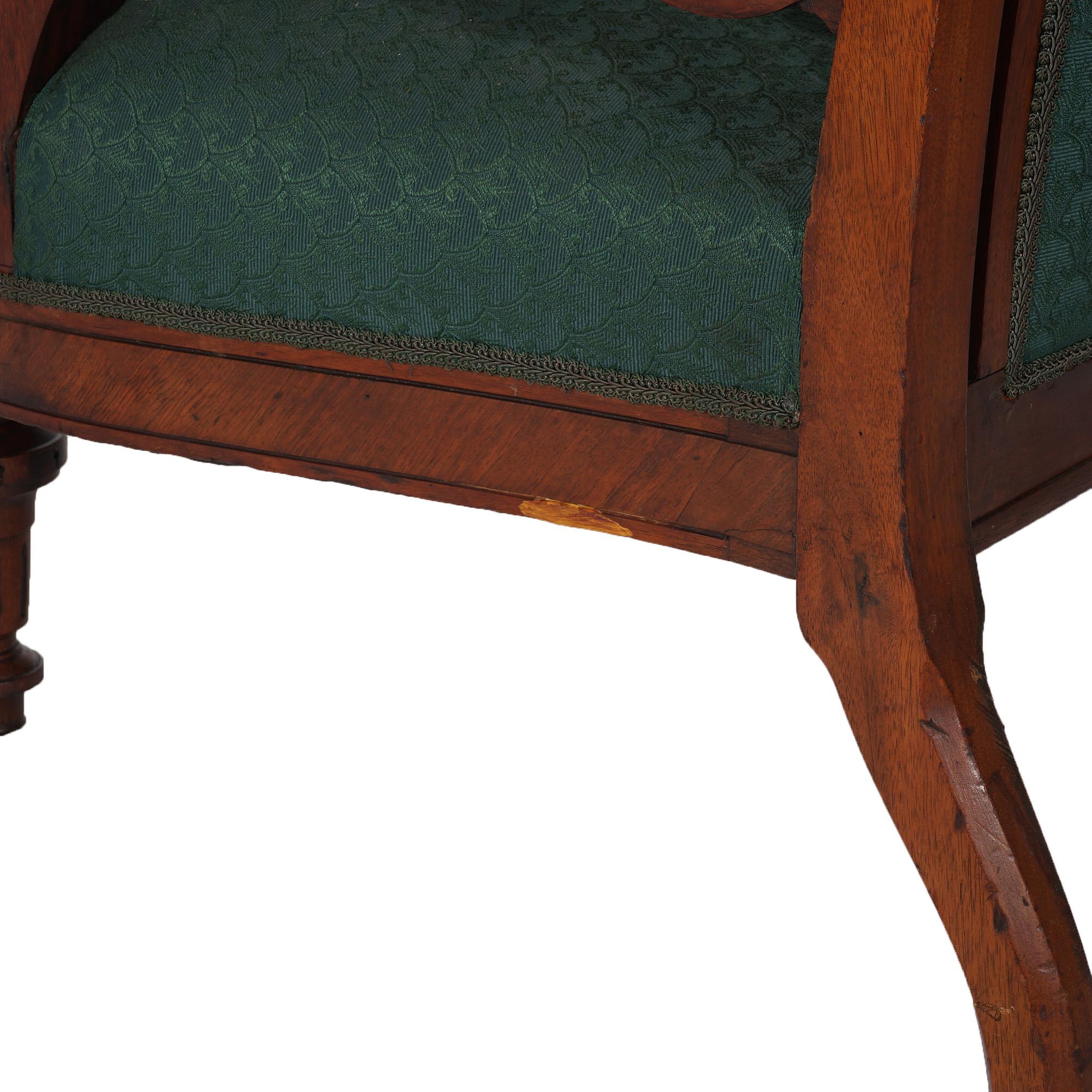 Antique Renaissance Carved Walnut & Burl Upholstered Button-Back Sofa C1880 For Sale 2