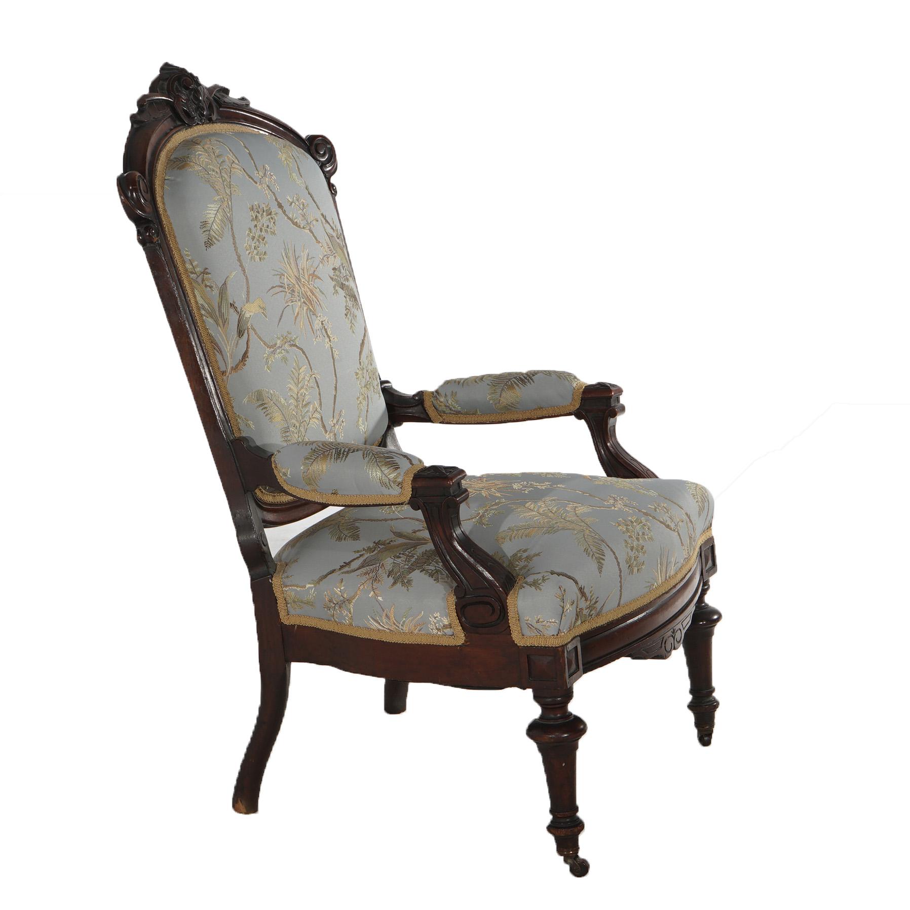 Antique Renaissance Carved Walnut Upholstered Gentleman’s Chair C1890 For Sale 4