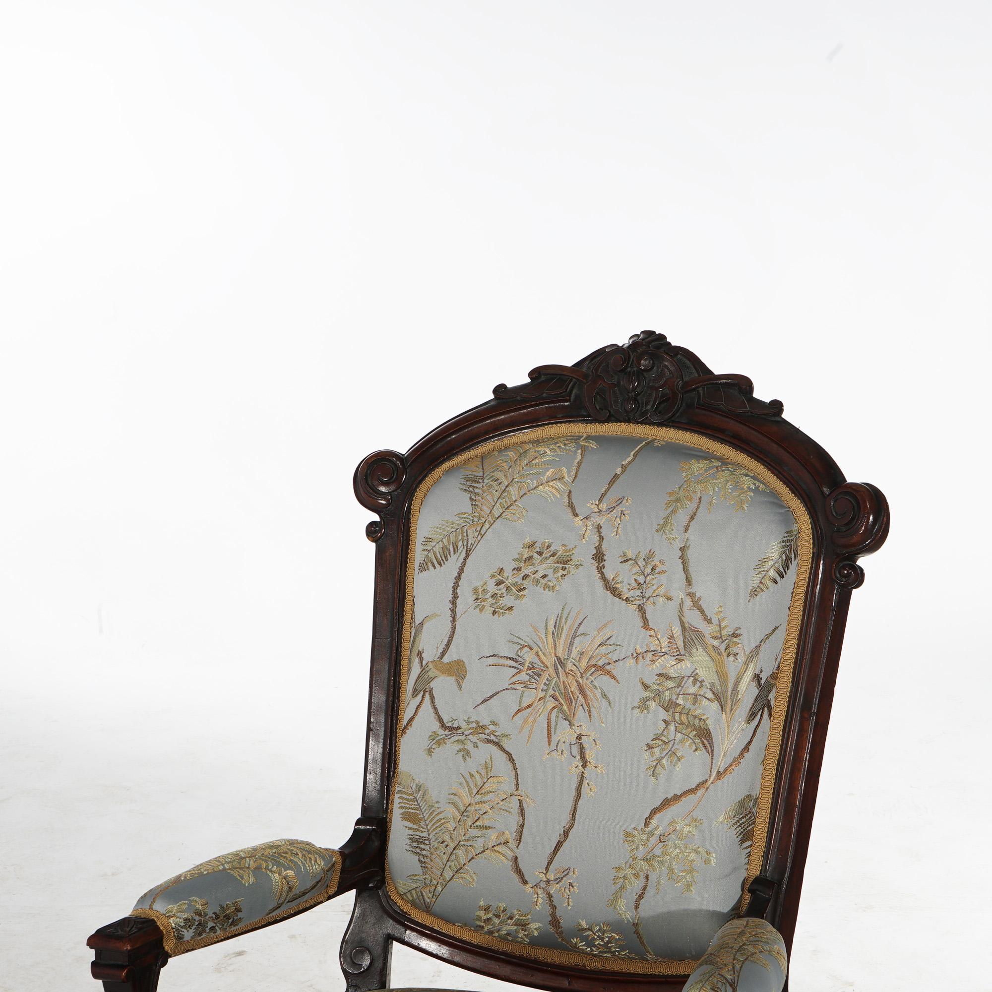 Renaissance Revival Antique Renaissance Carved Walnut Upholstered Gentleman’s Chair C1890 For Sale