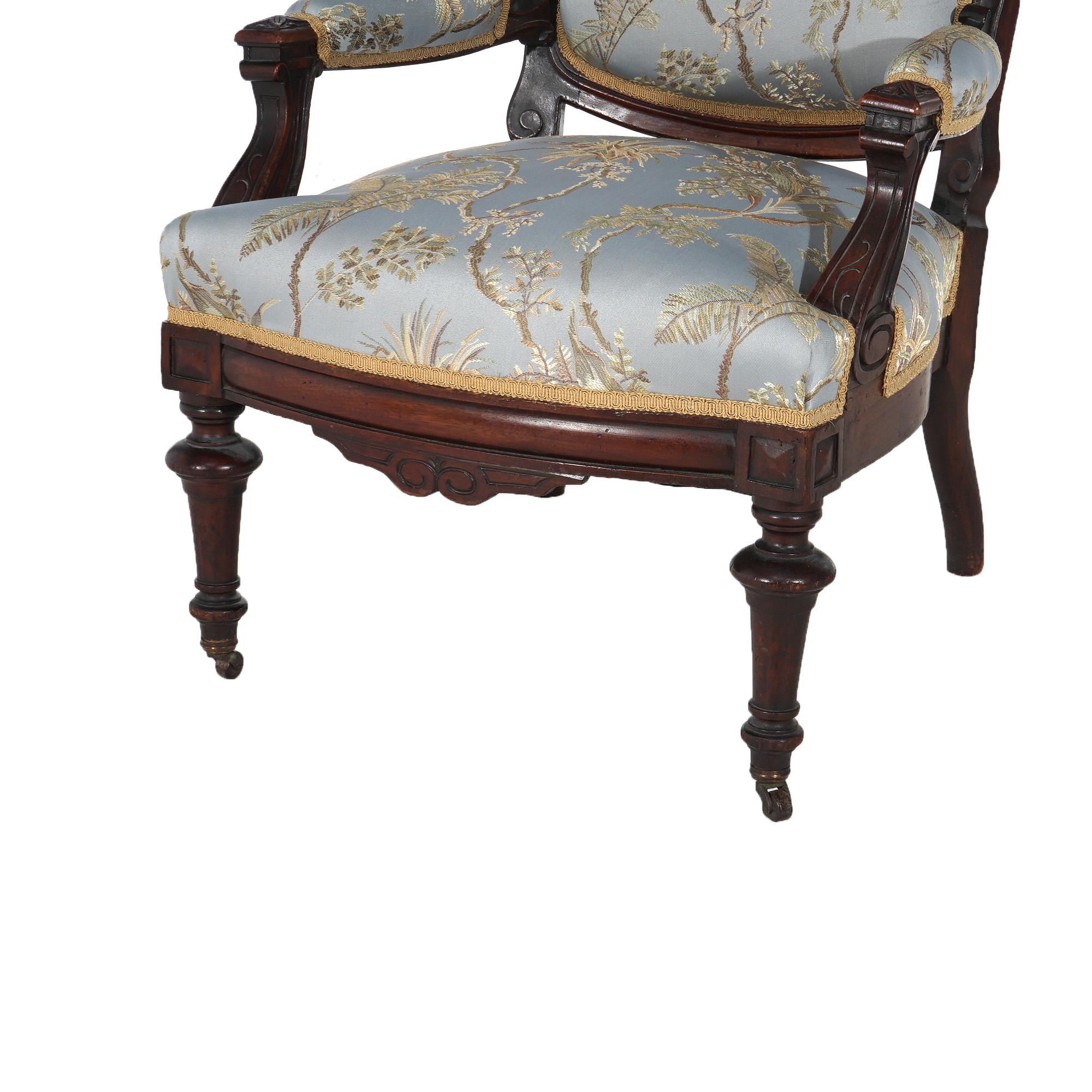 Antique Renaissance Carved Walnut Upholstered Gentleman’s Chair C1890 In Good Condition For Sale In Big Flats, NY