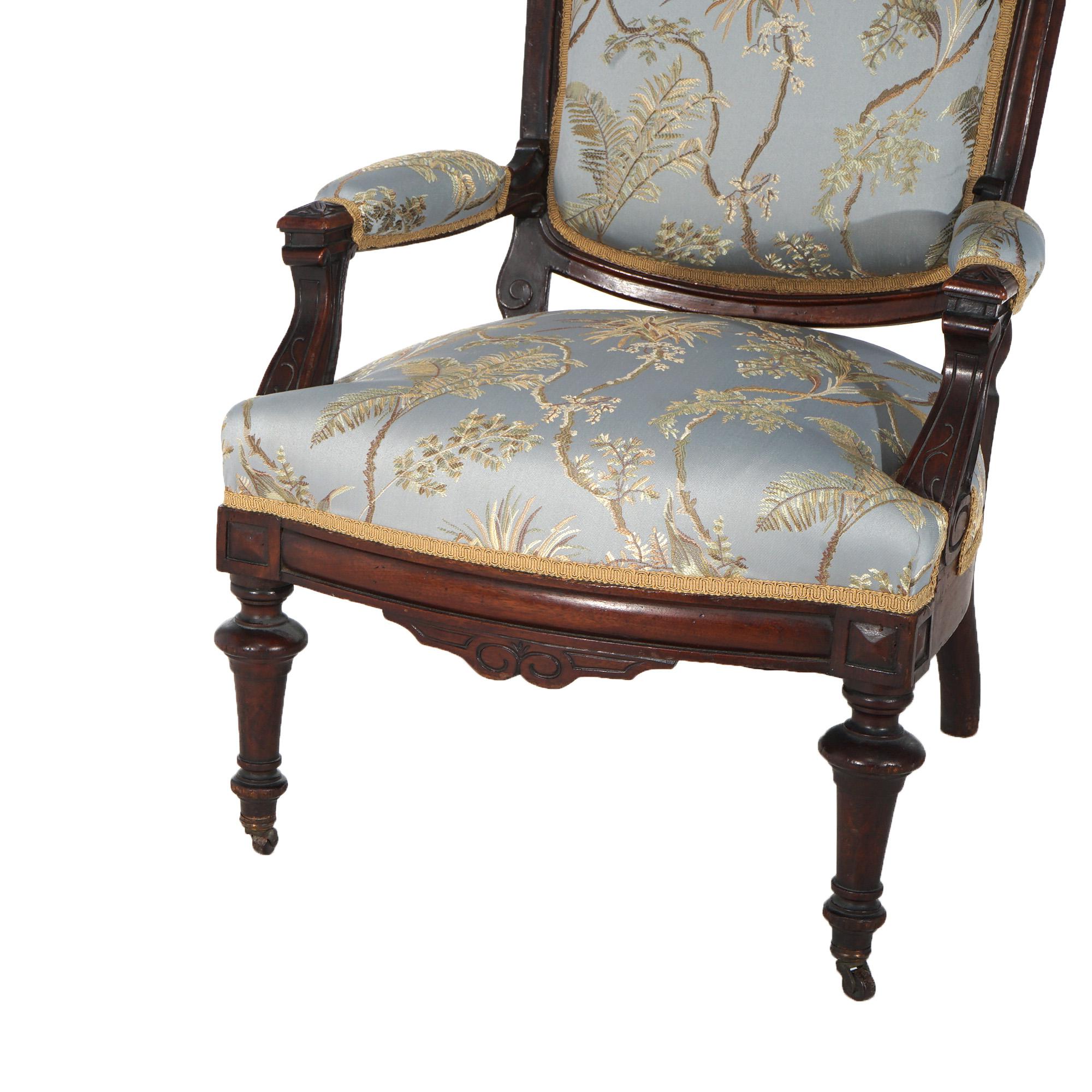 19th Century Antique Renaissance Carved Walnut Upholstered Gentleman’s Chair C1890 For Sale