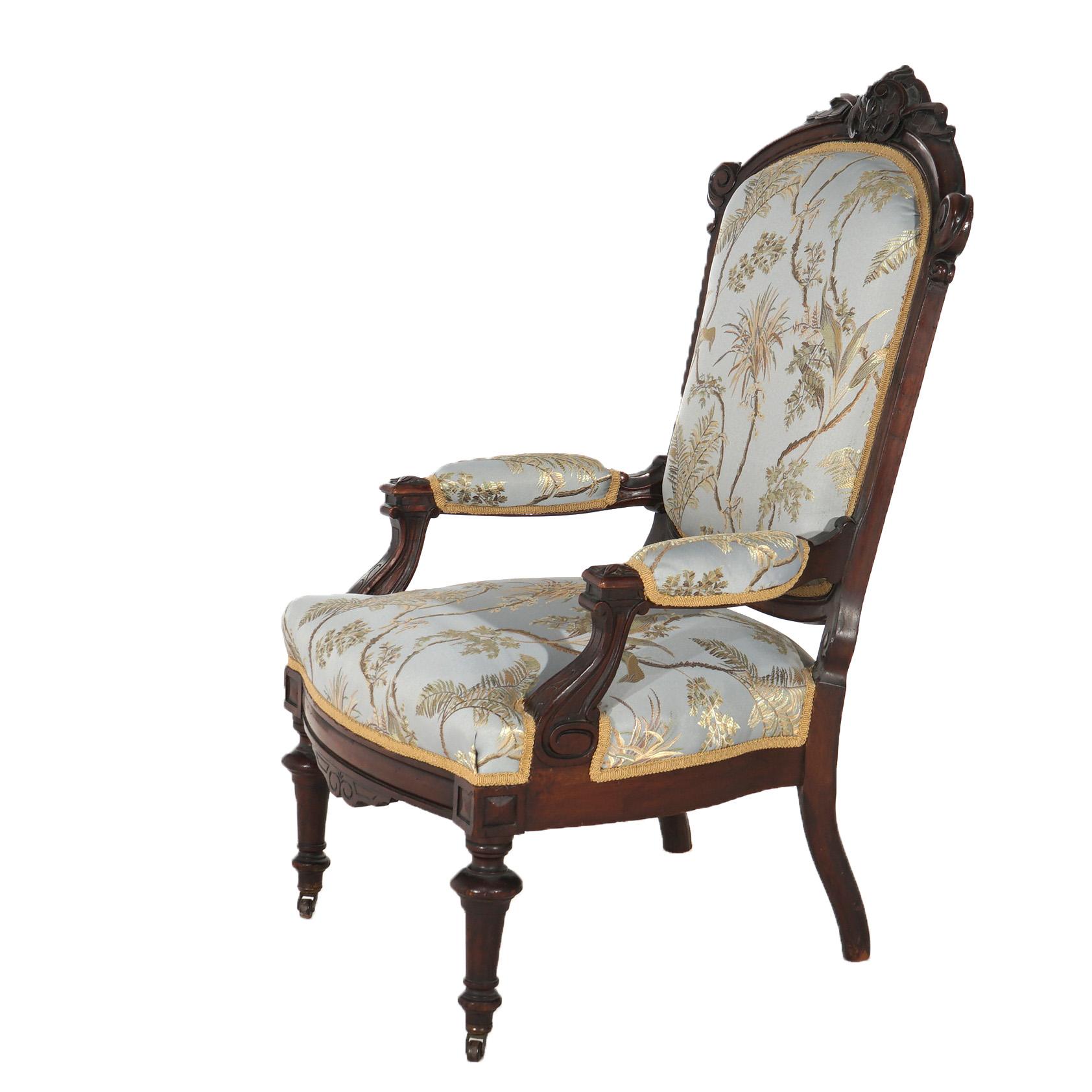Antique Renaissance Carved Walnut Upholstered Gentleman’s Chair C1890 For Sale 1