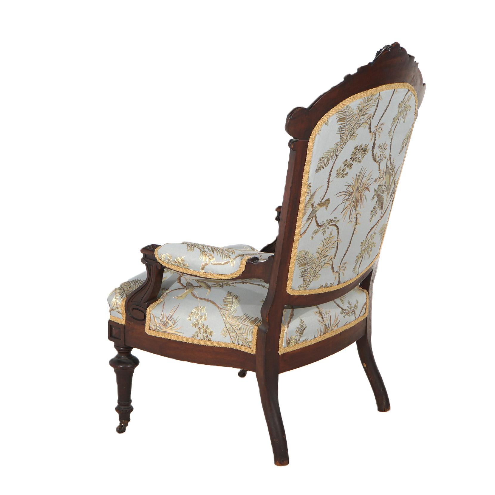 Antique Renaissance Carved Walnut Upholstered Gentleman’s Chair C1890 For Sale 2