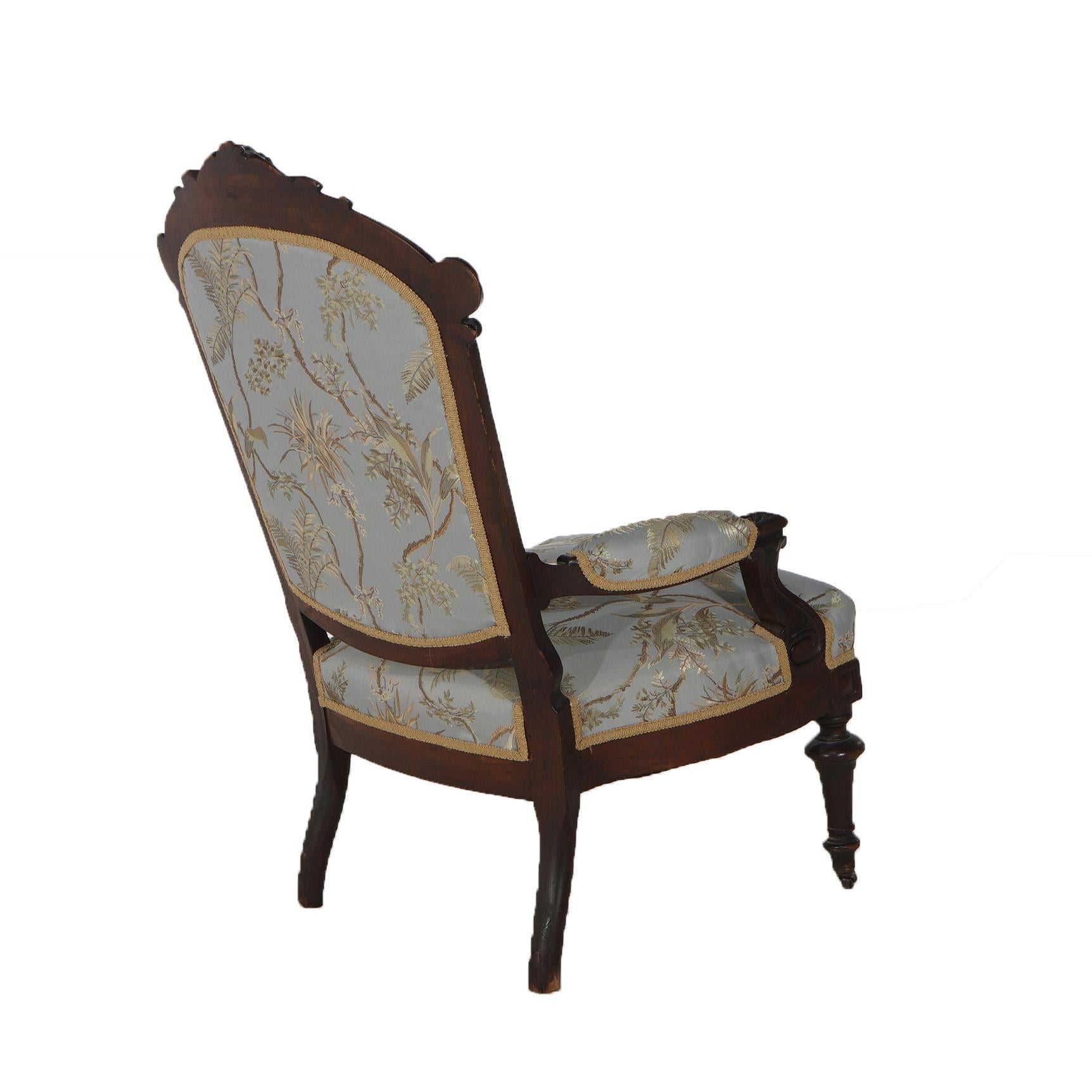 Antique Renaissance Carved Walnut Upholstered Gentleman’s Chair C1890 For Sale 3