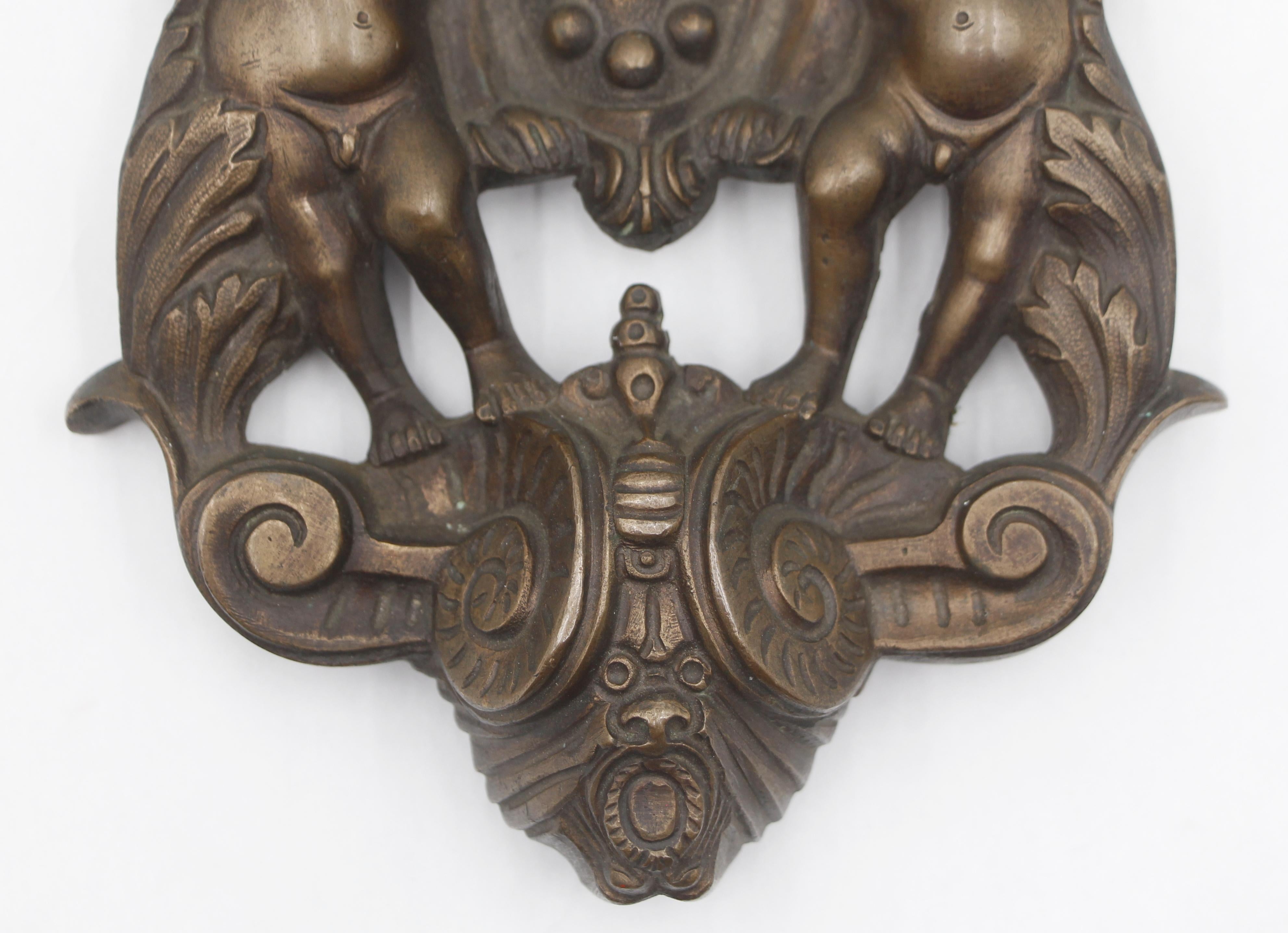 20th Century Antique Renaissance Cherubic Bronze Door Knocker For Sale