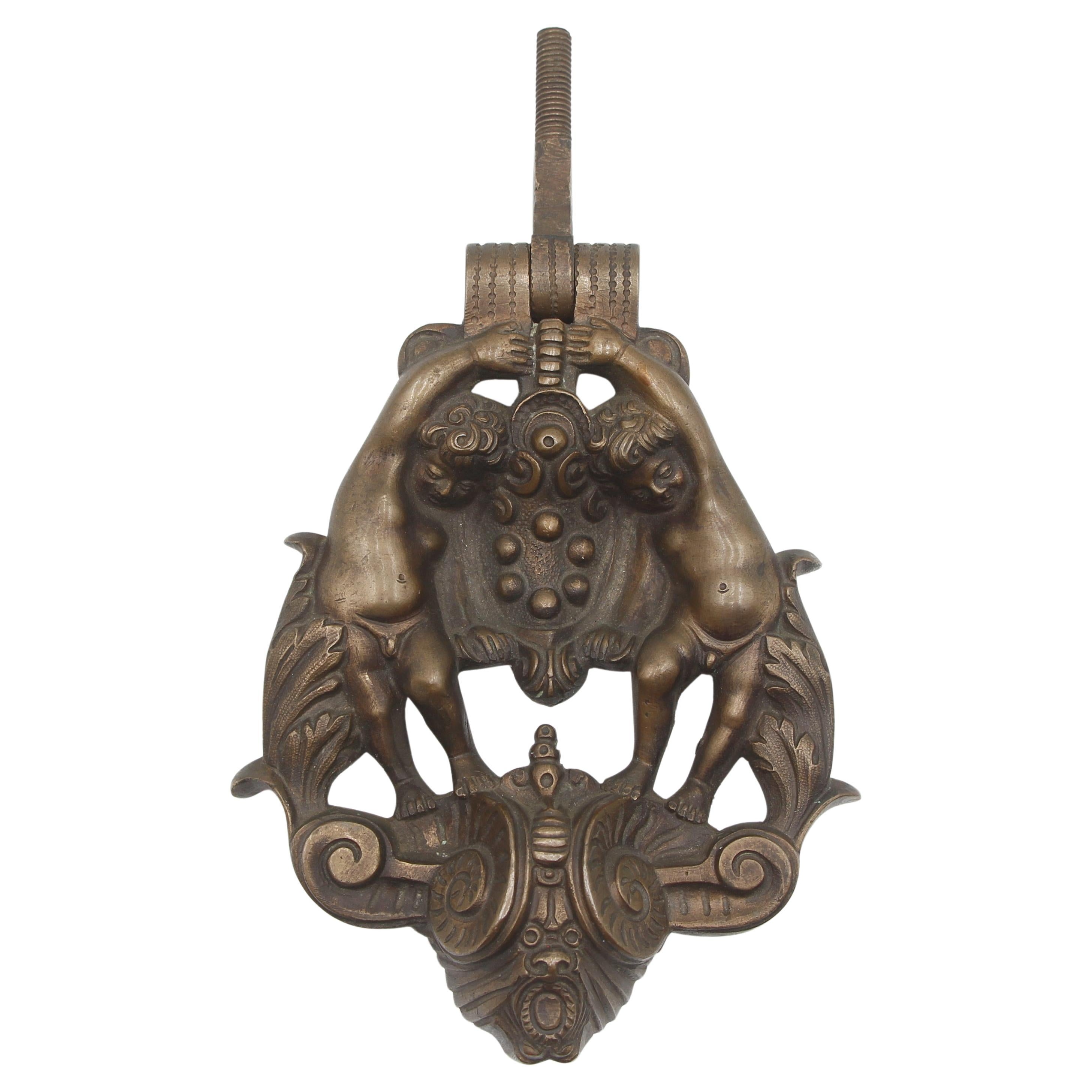 Antique Renaissance Cherubic Bronze Door Knocker For Sale