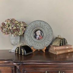 Antique Renaissance Embossed Platter with Painted Porcelain Portrait