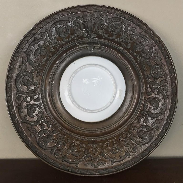 Antique Renaissance Embossed Platter with Painted Porcelain Portrait at